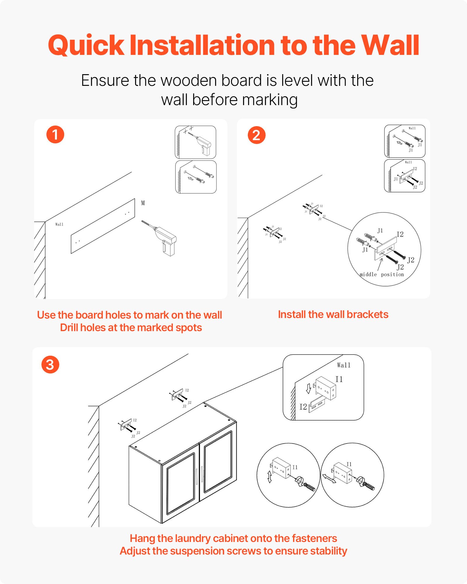 VEVOR Wandschrank für Waschküche, 2-stöckiger Wandhängeschrank mit Verstellbarer Ablage, Küchenschrank mit 2 Türen, für Küche Bad Wäscherei, 40,6 x 91,4 x 61 cm (T x B x H), Oberschrank Weiß