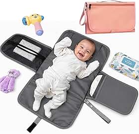 Trocador de Fraldas Portátil Premium Trocador Portátil para Meninas e Meninos Recém-nascidos de Bebê com bolso – Porta Fraldas Kit de Troca de Viagem à Prova d'água Textil (Rosa)