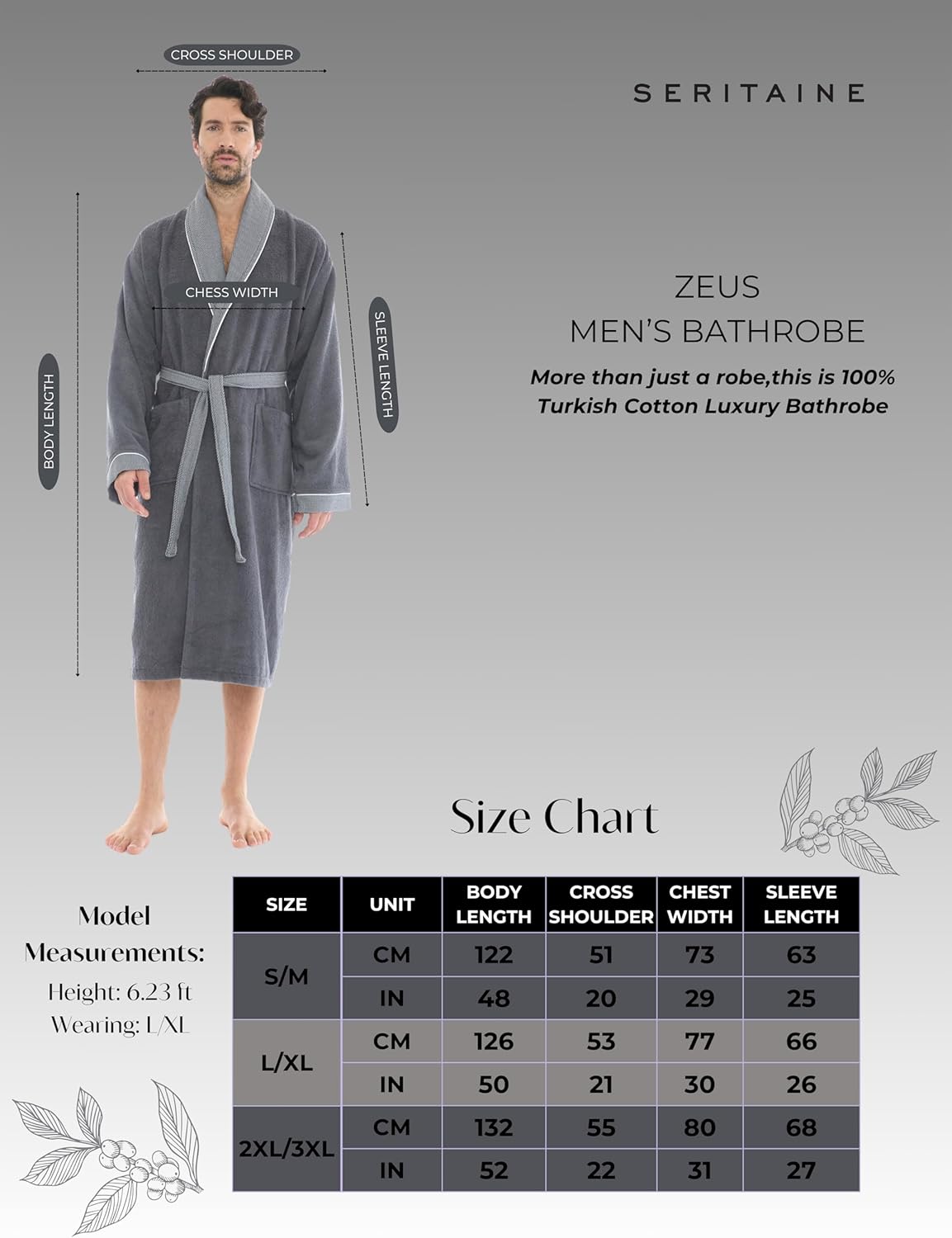 Luxurious Men's Robe, 100% Turkish Cotton, Bathrobe Men, Long Spa Robe