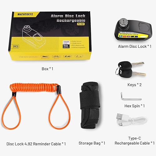 Miniatura 7 de Cerradura de motocicleta recargable, 120 dB, bloqueo de disco de alarma antirrobo, bloqueo de disco de seguridad, impermeable, con cable de