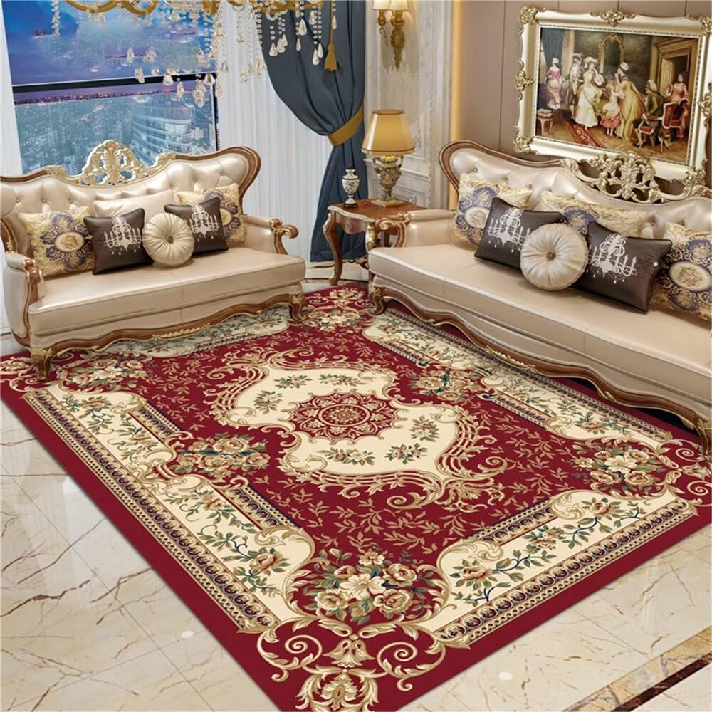 Tapis de sol salon vintage rouge pour des moments chaleureux en famille
