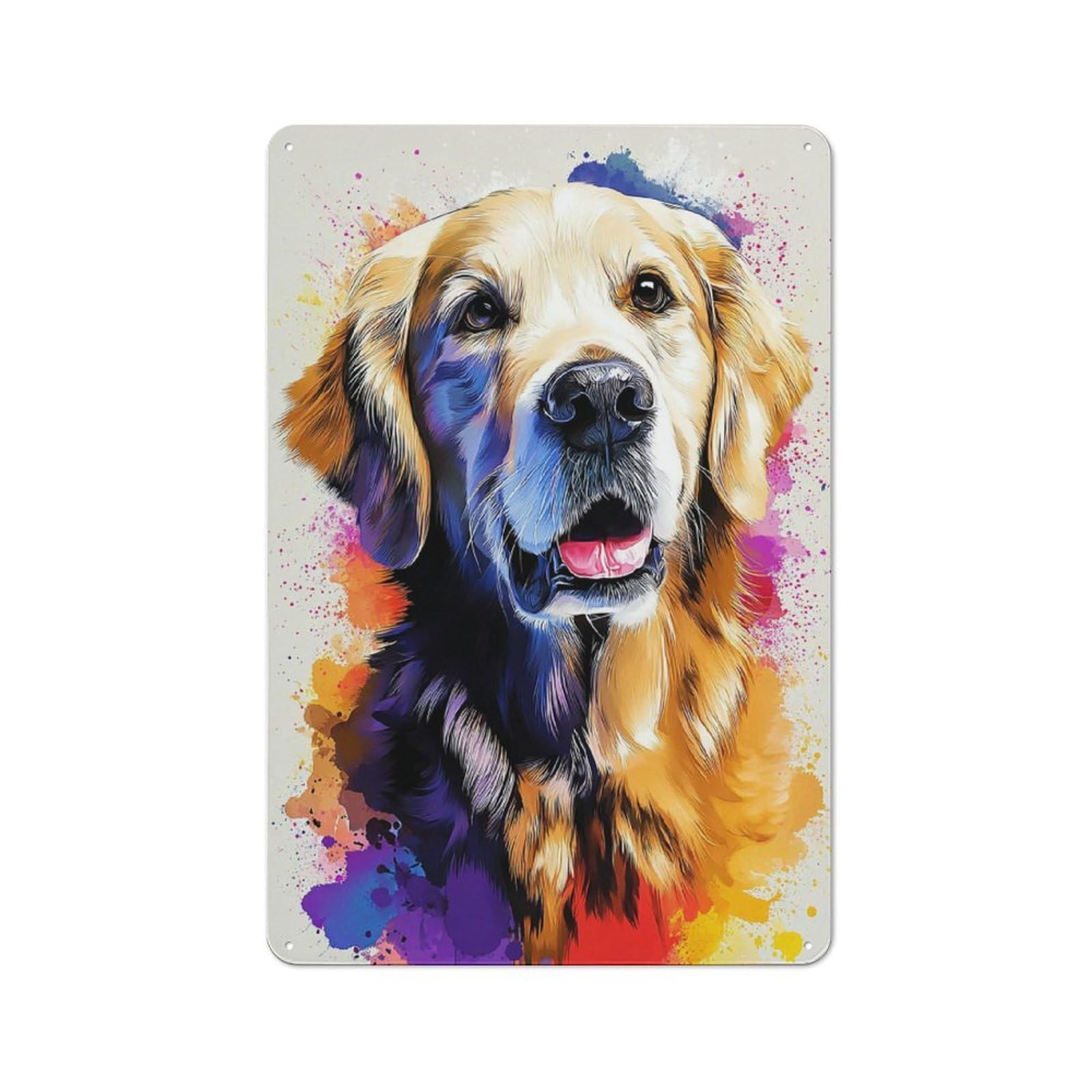 Junmoney Colorful Golden Retriever Portrait Rustic Tin Wall Plaque 30X20cm For Kitchen Or Home Bar, A Winter Wall Decor Update For Kitchen Decor Lovers