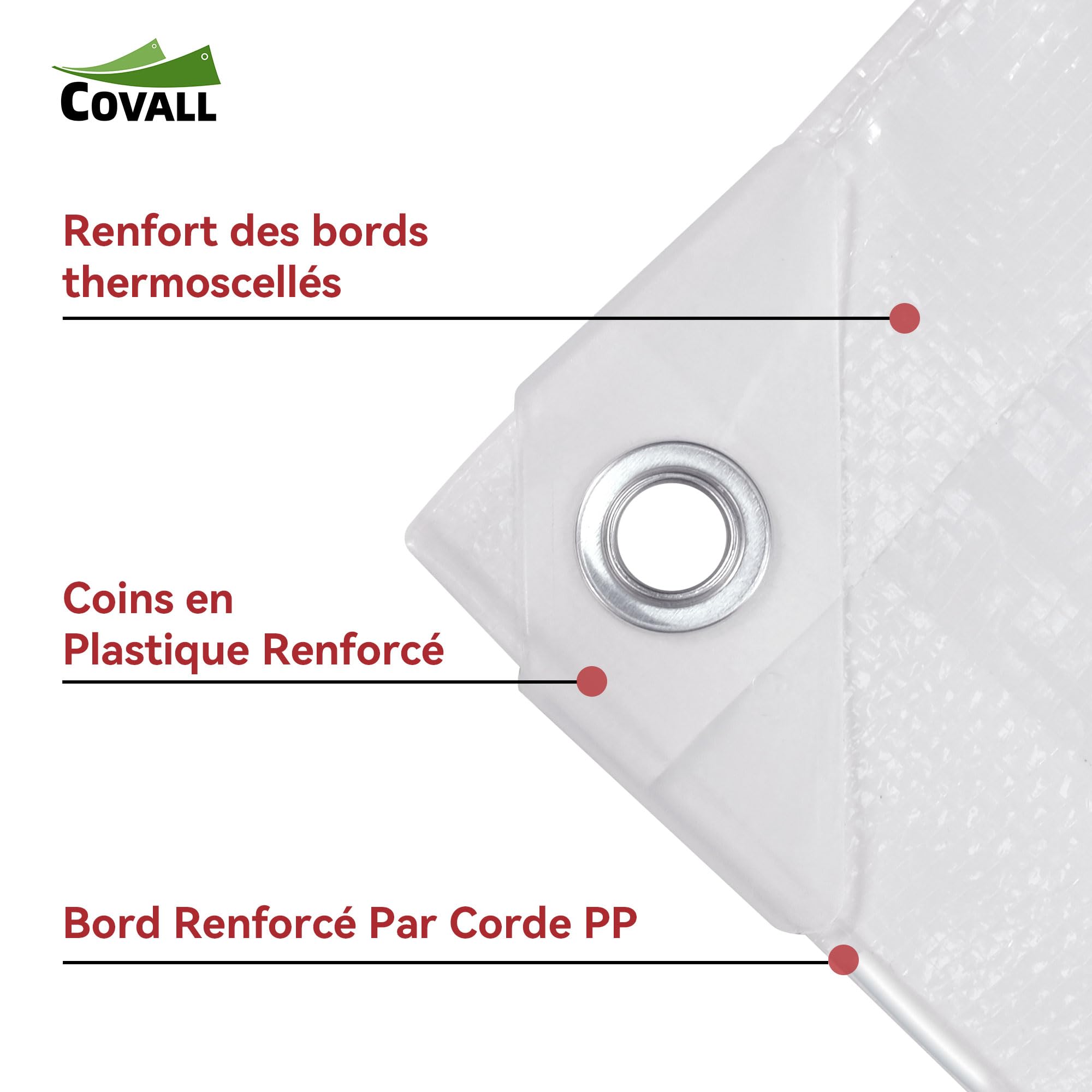 Bâche de Protection Extérieure 2x10 m Imperméable, Bache pour Remorque 115GSM Résistante aux UV, Bâche Étanche avec Oeillets, pour Bois, Jardin, Poulailler,Blanc