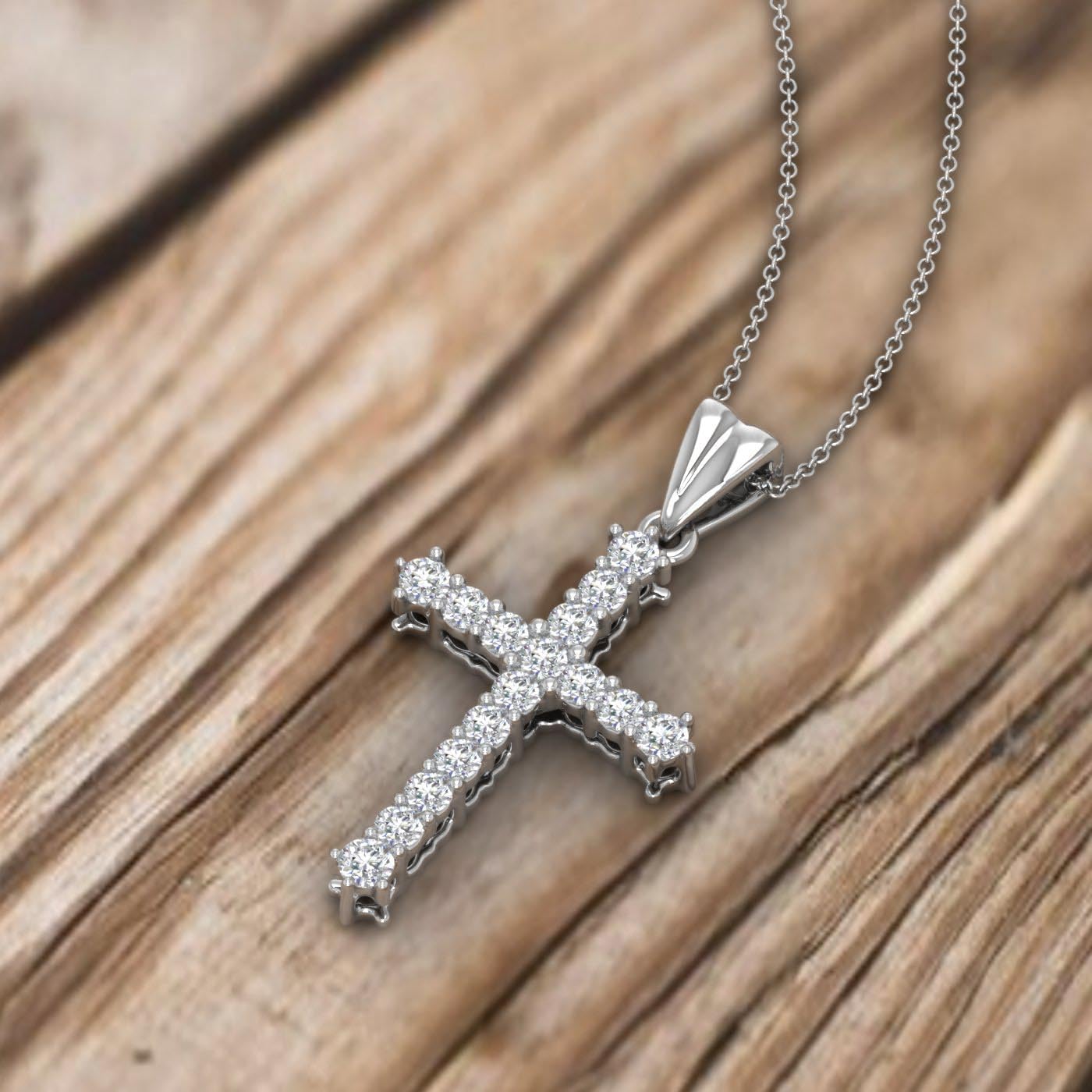 1/4 to 1/2 Carat Diamond Cross Pendant Necklace in 14K Solid Gold (Silver Chain Included) (I1-I2 Clarity)