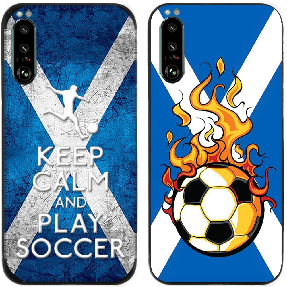 Case For Sony Xperia 5 III / 5III / 5-III,Keep Calm And Play Soccer Flame Football Retro Scotland Flag Printed Durable Degradable TPU Silicone Gel Thin Back Phone Case Cover,2 Pcs/lot
