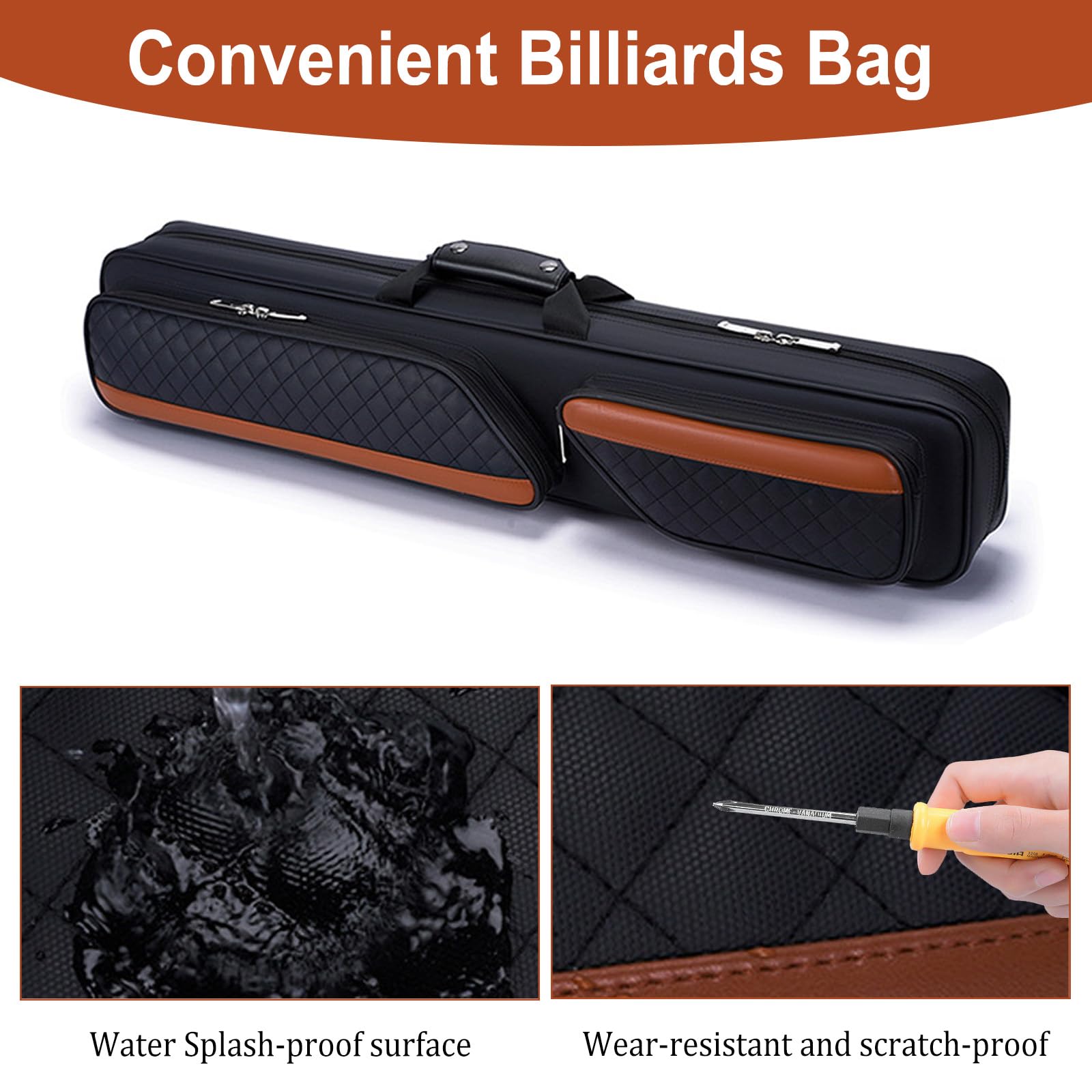 3x4 Billard Queue Tasche Billiard Cue Bag with Handle and Removable Shoulder Strap billard zubehör for up to Bottom and Shafts Queue Tasche 900D Wasserdichte Pool Cue Case Abrieb-und Kratzfest