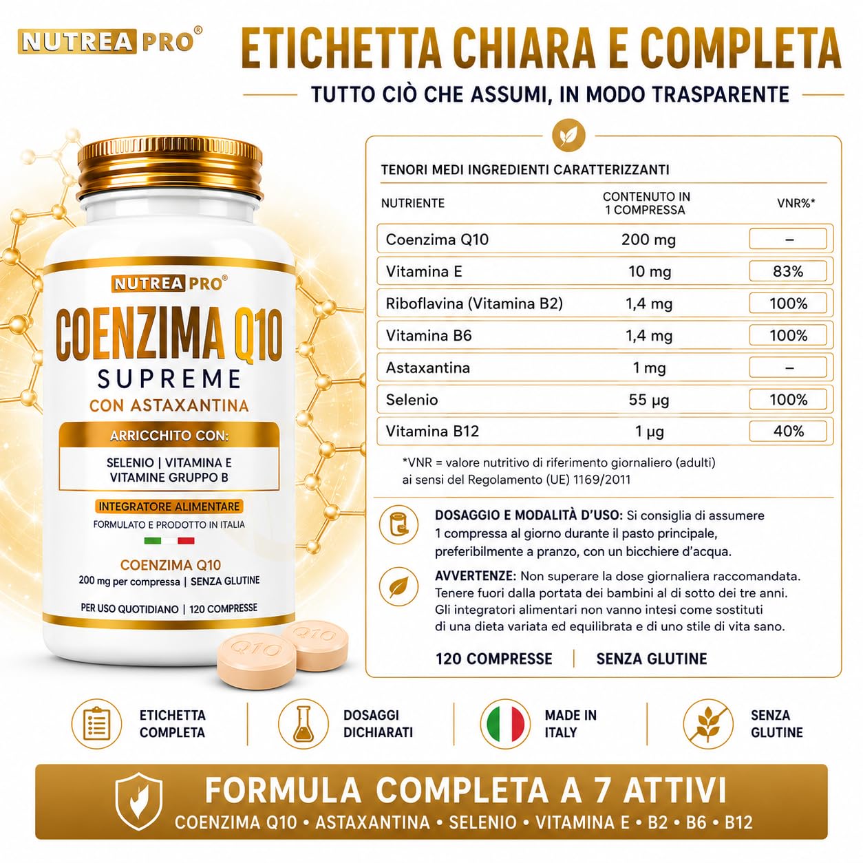 Coenzima Q10 200mg con Astaxantina 1mg |Coenzima Q10 migliore stabilità del normale q10 ubichinolo| Q10 Coenzima complex formulata con coq10 Astaxantina Vitamina E B12 B6 B2| NUTREAPRO®