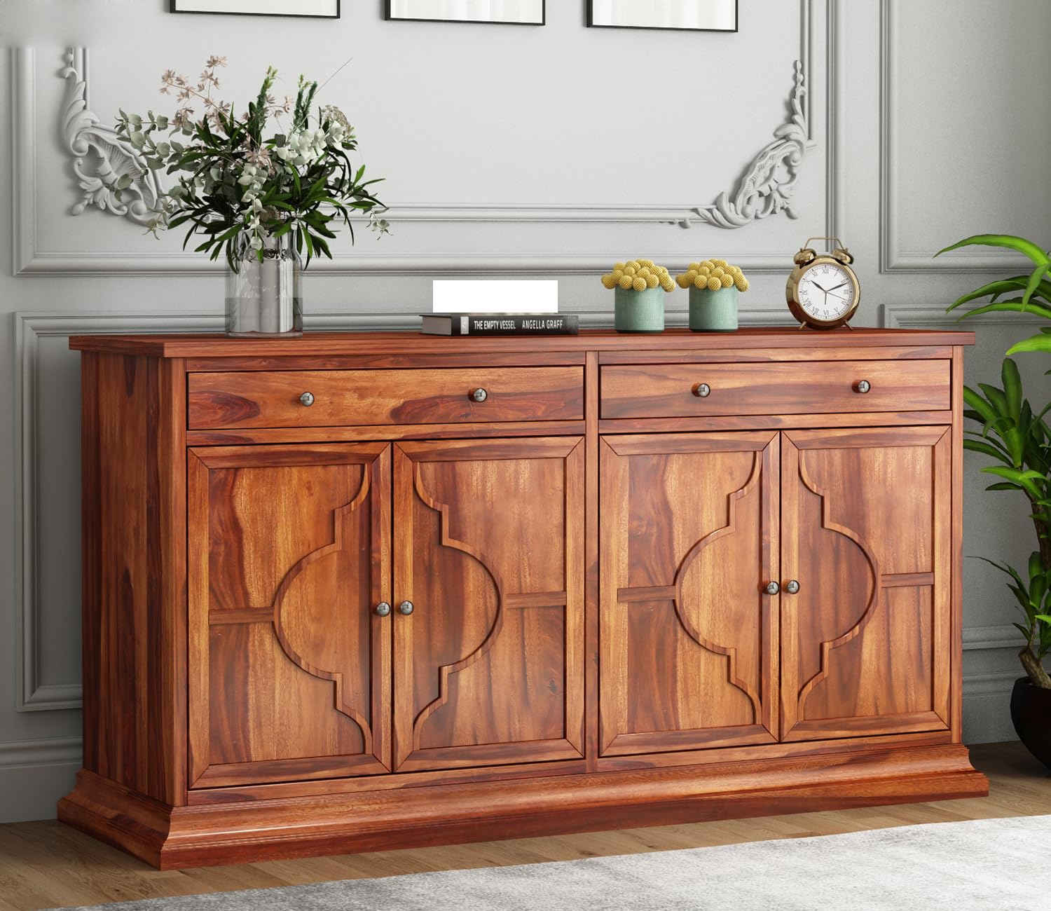 GADWAL FURNITURE Solid Sheesham Wood Wooden Cabinet Sideboard with 2 Drawers and 4-Door Storage (Chandler, Honey Finish)-picture-22