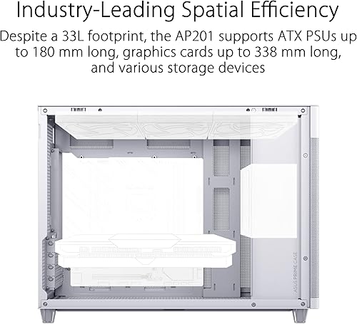 Miniatura 2 de ASUS Prime AP201 - Carcasa blanca Micro ATX para PC, edición de vidrio templado, compatible con tarjetas gráficas de hasta 13.307 in, refrigeradores