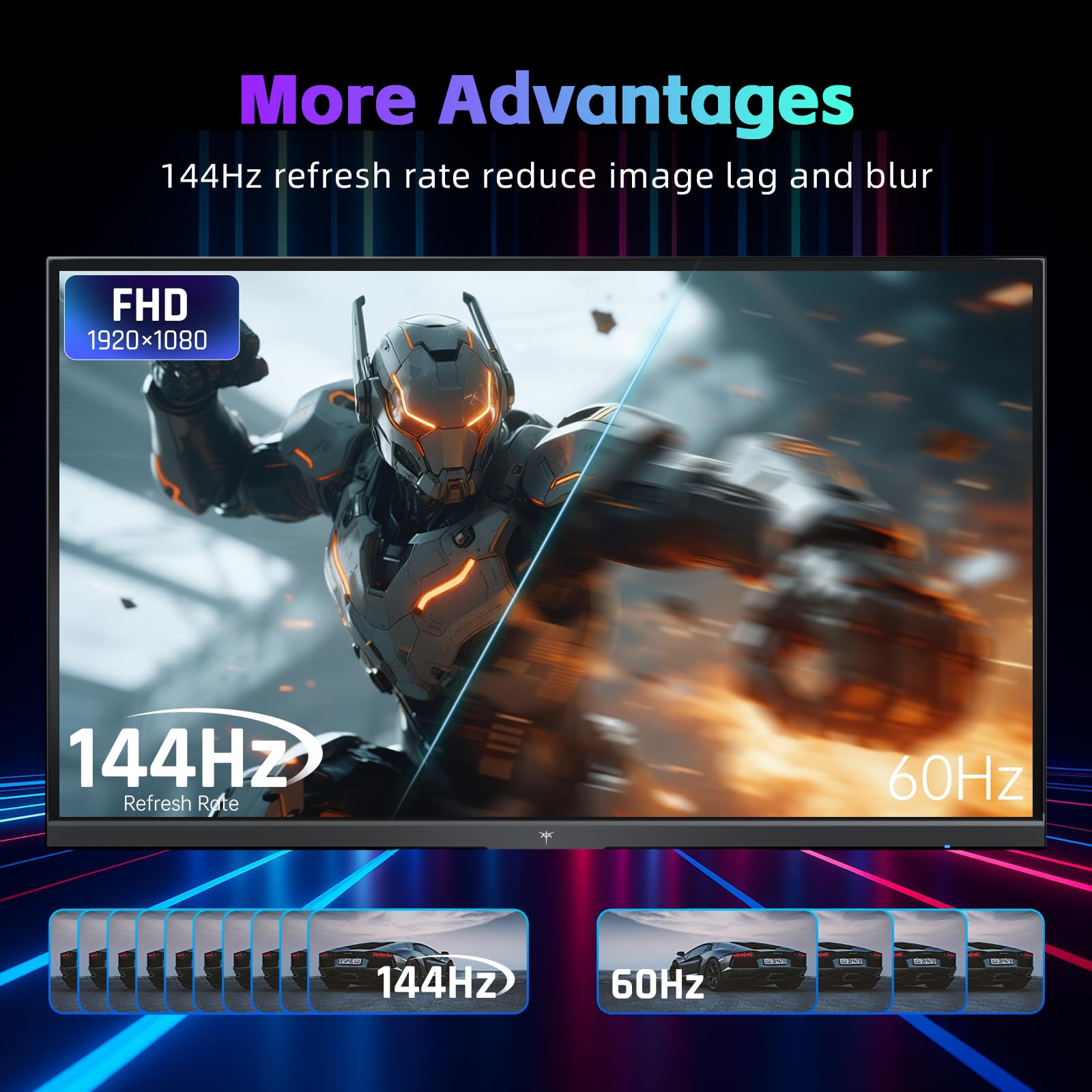 KTC Monitor per computer da 24 pollici, monitor per ufficio e giochi FHD 144 Hz, IPS, sincronizzazione adattiva, porta HDMI e DP, rapporto di contrasto 1500:1, filtro luce blu, impostazione