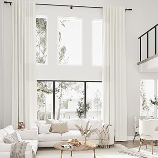Natural Cream Linen Extra Long Curtains 228 Inches Long for Living Room Bedroom 1 Panel Back Tab Privacy Semi Sheer Boho Farmhouse Light Filtering Drape for 2 Story Large Window 1 Panel, W52xL228