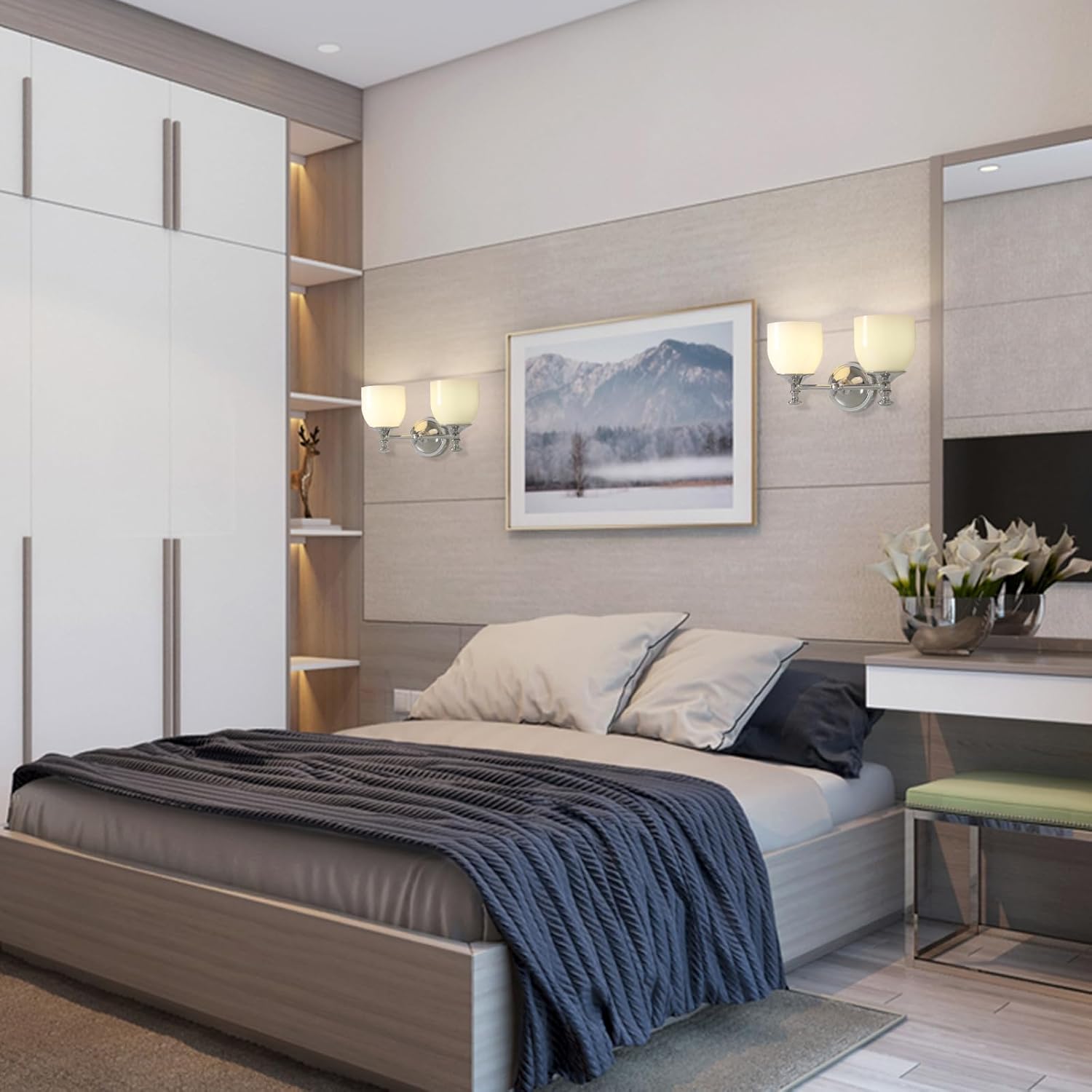 Silver Bathroom Vanity Lighting Fixtures Vintage Milk White Glass Wall Sconce Retro Aisle Hallway Wall Mount Lamp, Farmhouse Iron Wall Light Fixture E27 Rustic Hardwired Wall Sconces