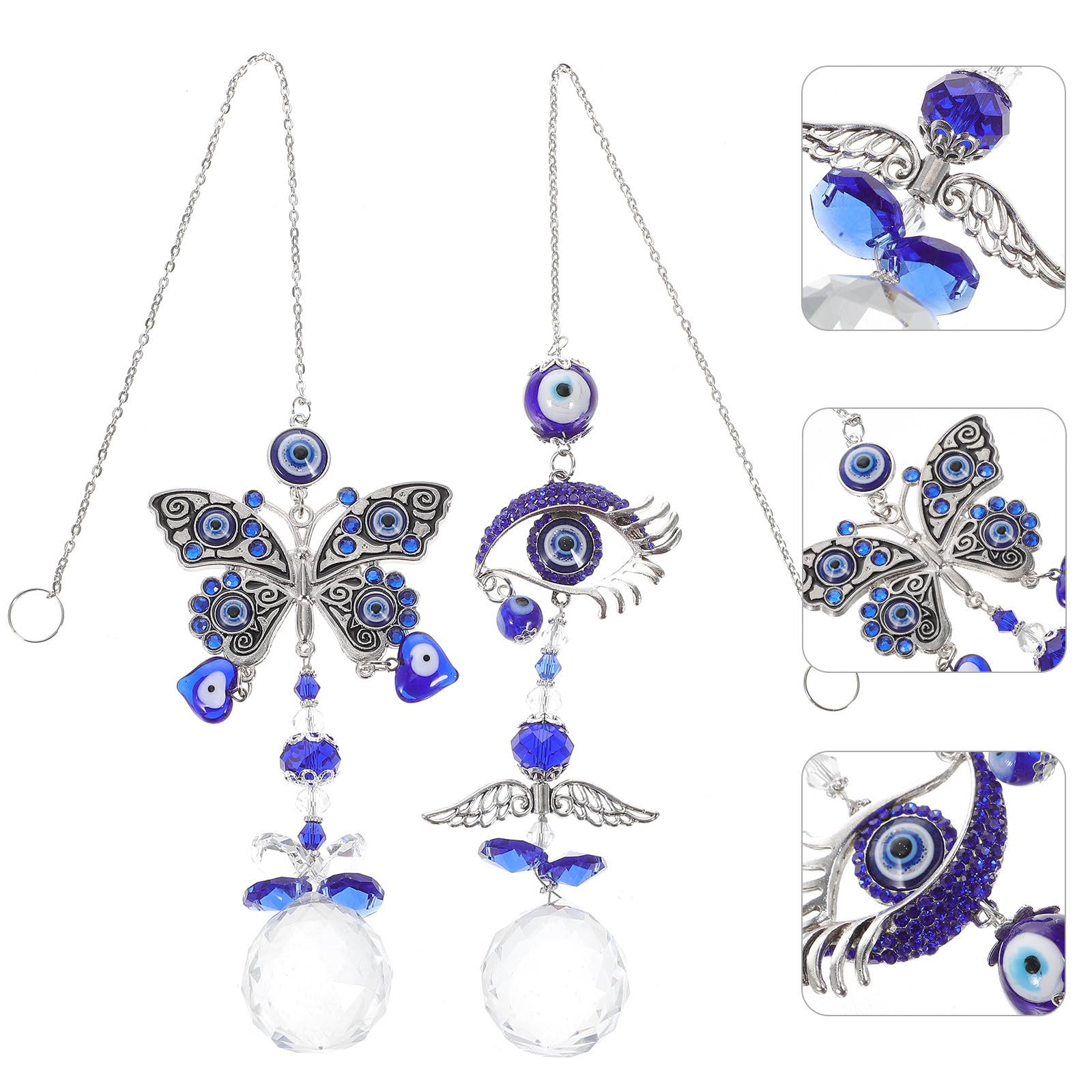 Abaodam 8 Pièces Attrape-Soleil en Verre Blanc Œil Maléfique Bleu, Décoration Suspendue Légère et Facile à Transporter pour Jardin et Intérieur, Design Élégant et Finition Soignée