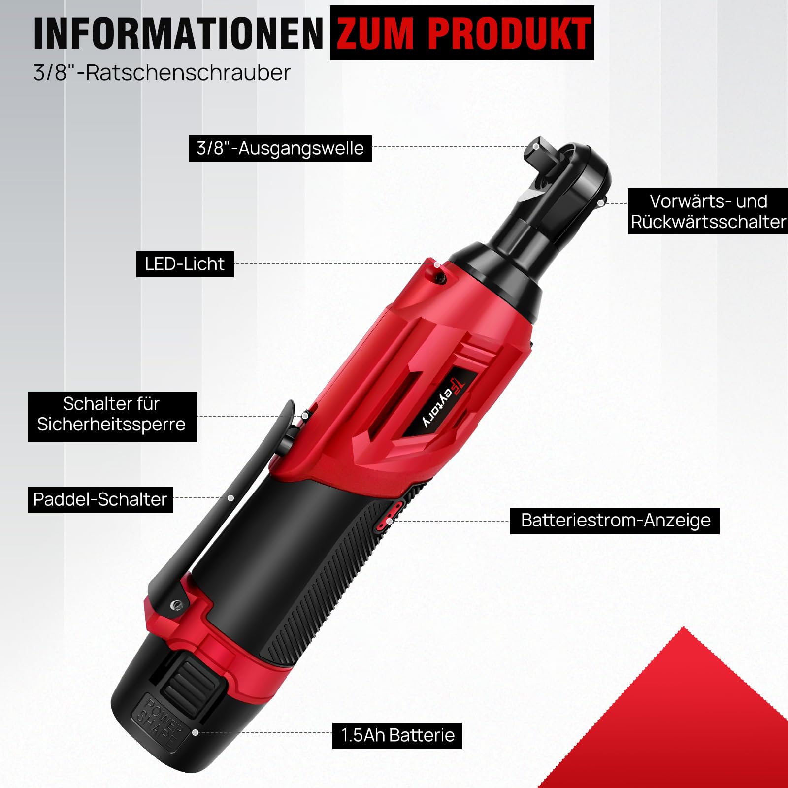 Clé à cliquet sans fil 40 N.m avec 2 batteries de 2000 mAh et charge rapide, clé à cliquet électrique, clé à cliquet sans fil 3/8" avec 7 douilles, pour réparation automobile et entretien des