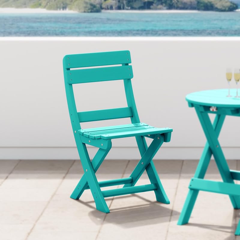 Costaelm Outdoor Bistro Chair, Patio Folding Dining Chair, Turquoise