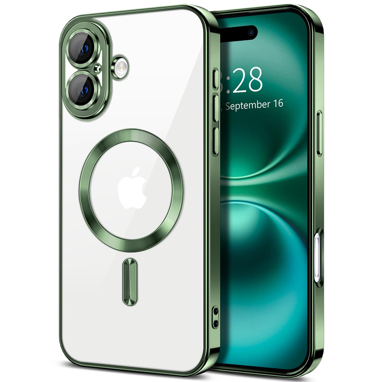 Hython Magnetic Clear for iPhone 16 Plus Case with Camera Lens Protector [Compatible with MagSafe] Luxury Plating Edge Slim Soft TPU Cover Protective