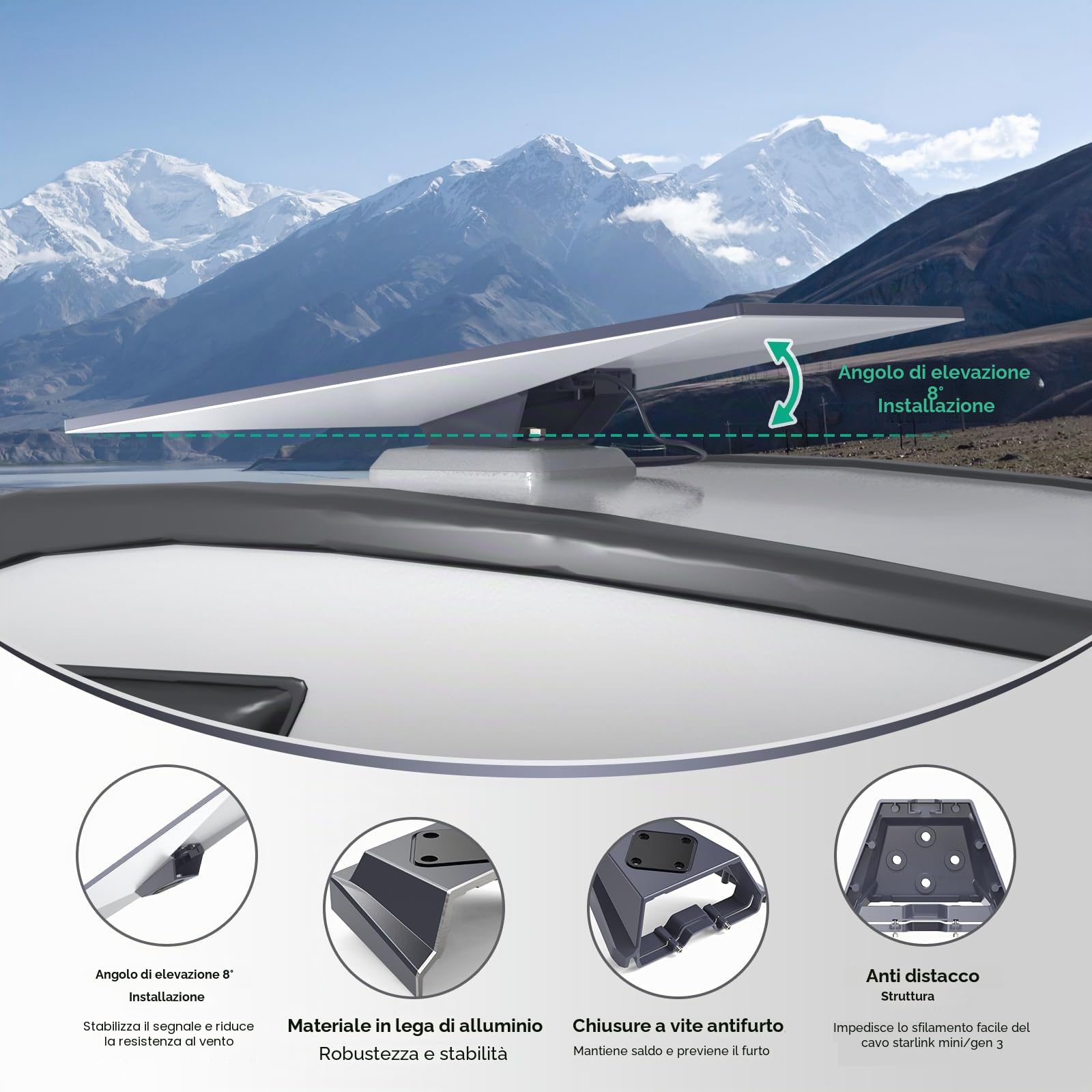 XLTTYWL Starlink Gen 3 Supporto, Supporto per Tetto per Mobilità Standard Starlink Gen3 per Starlink V3 Flat Standard Dishy Adatto per Camper, Legno, Metallo o Binari di Veicoli