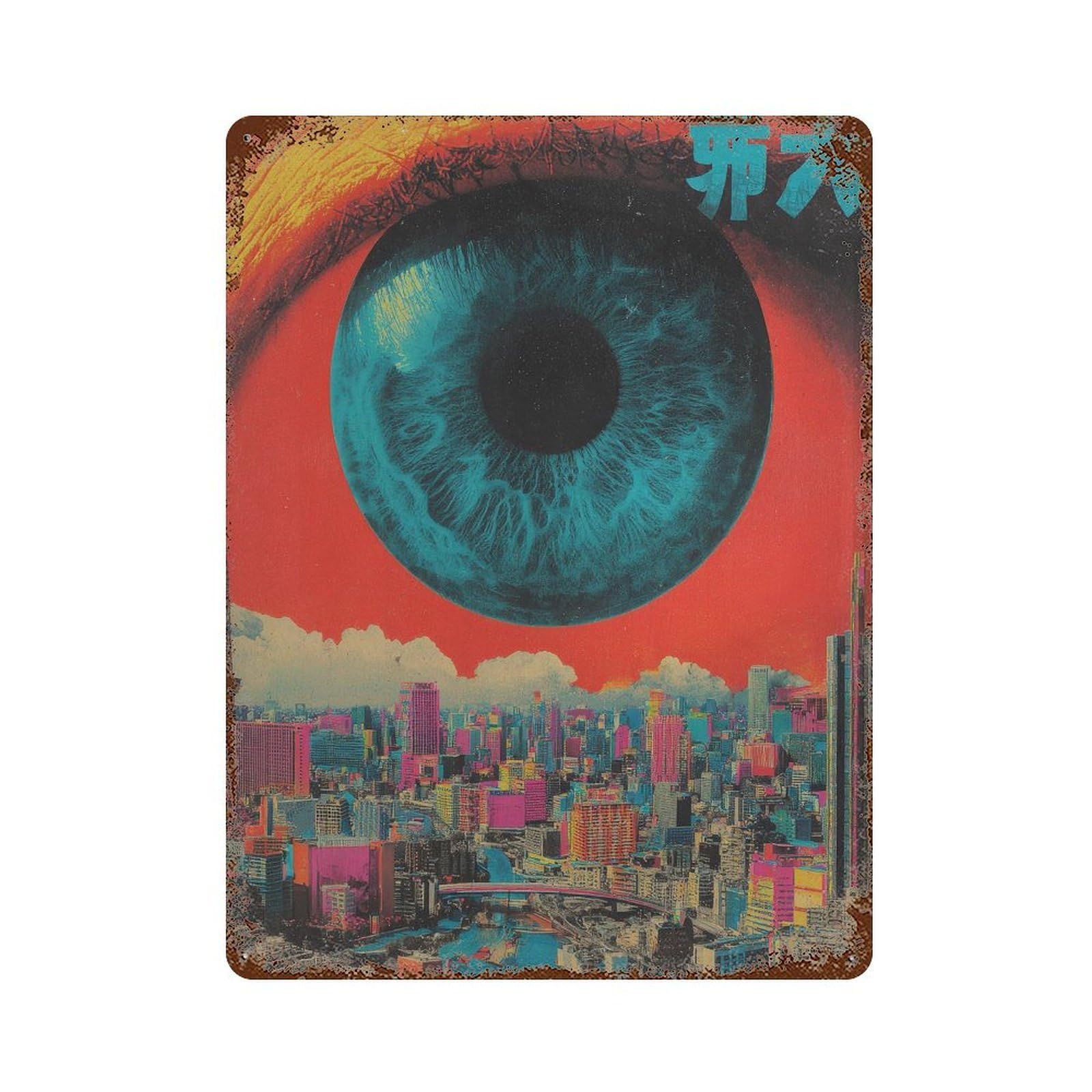 xiaoxiaoshen Giant Blue Eye. Surrealism Vaporwave Wall Decor Art Metal Tin Poster Modern Home Decor Art Home Bar Shop Decorations Vintage Sign 40x30cm