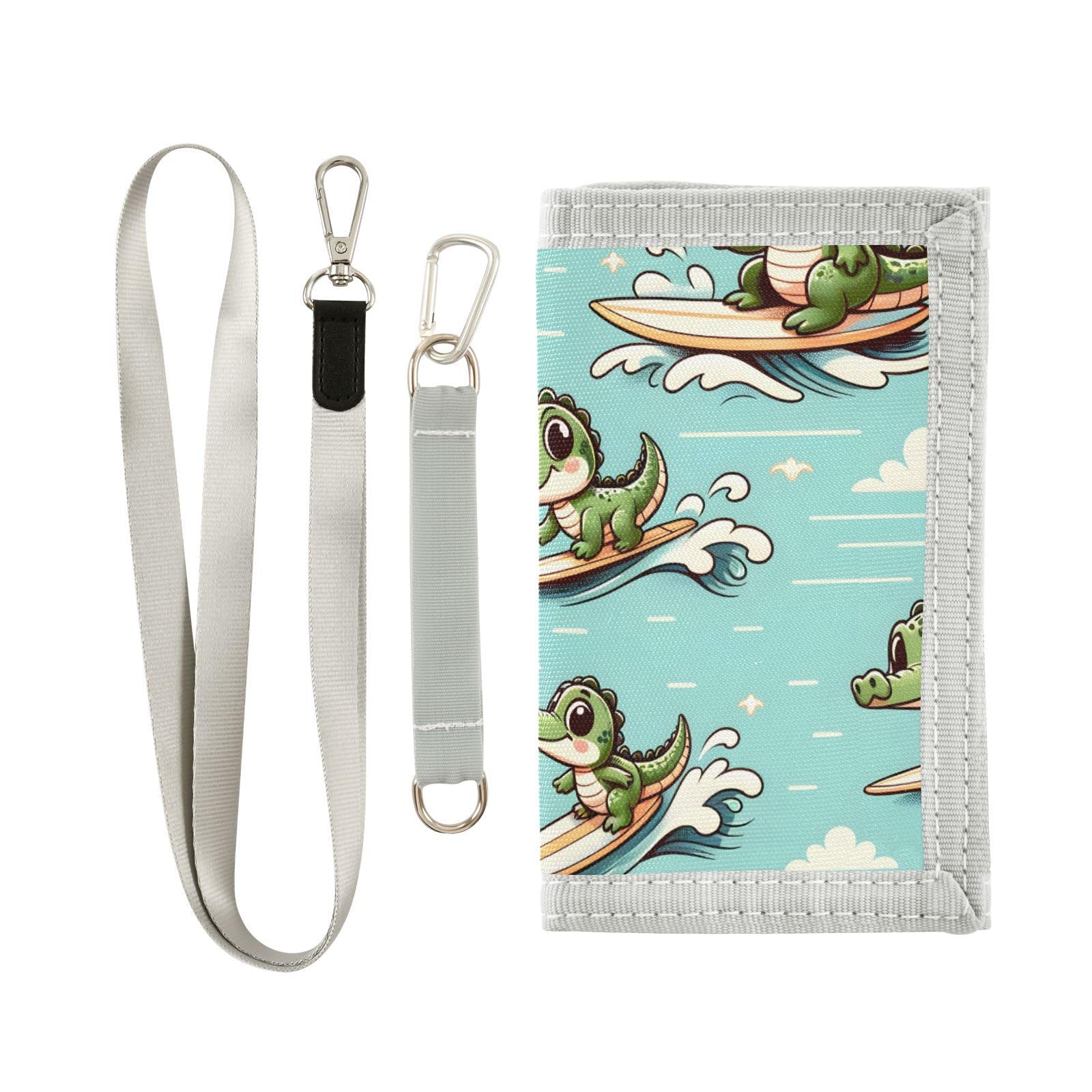 zyrtty Kids Wallets for Boys Girls Ages 4-18 Trifold, Cute Little Crocodile Surfing Wallet with Zippered Coin Pocket and Card Holders, Novelty Wallet for Childrens Birthday Gifts