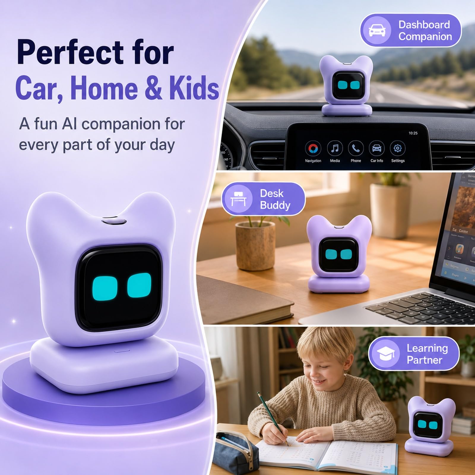 Robot De Escritorio Con Ia: Mascota Electrónica Inteligente Con Chat De Voz Y Emociones Dinámicas. Un Gadget Tecnológico Interactivo, Creativo E Inteligente, Ideal for Escritorio Del Hogar(White)