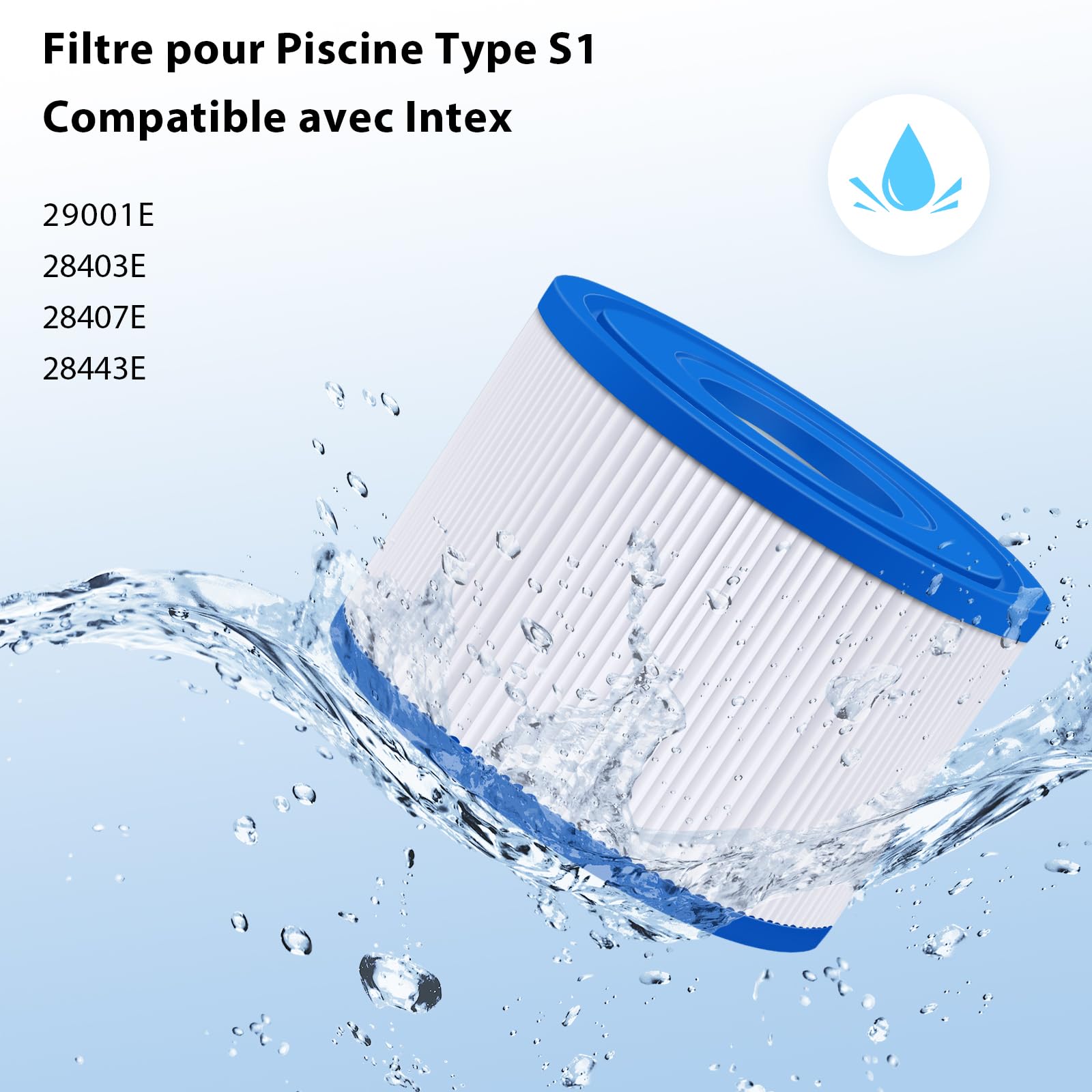 KGC Lot de12 S1 Filtre pour Spa, 10.6cm x 4.5cm x 7cm,S1 Filtre Cartouche Piscine Filtrantes,Cartouche S1 Filtrante-Compatible avec Intex 29001E Spa,Cartouche Filtre Spa pour Intex S1 Reutilisable