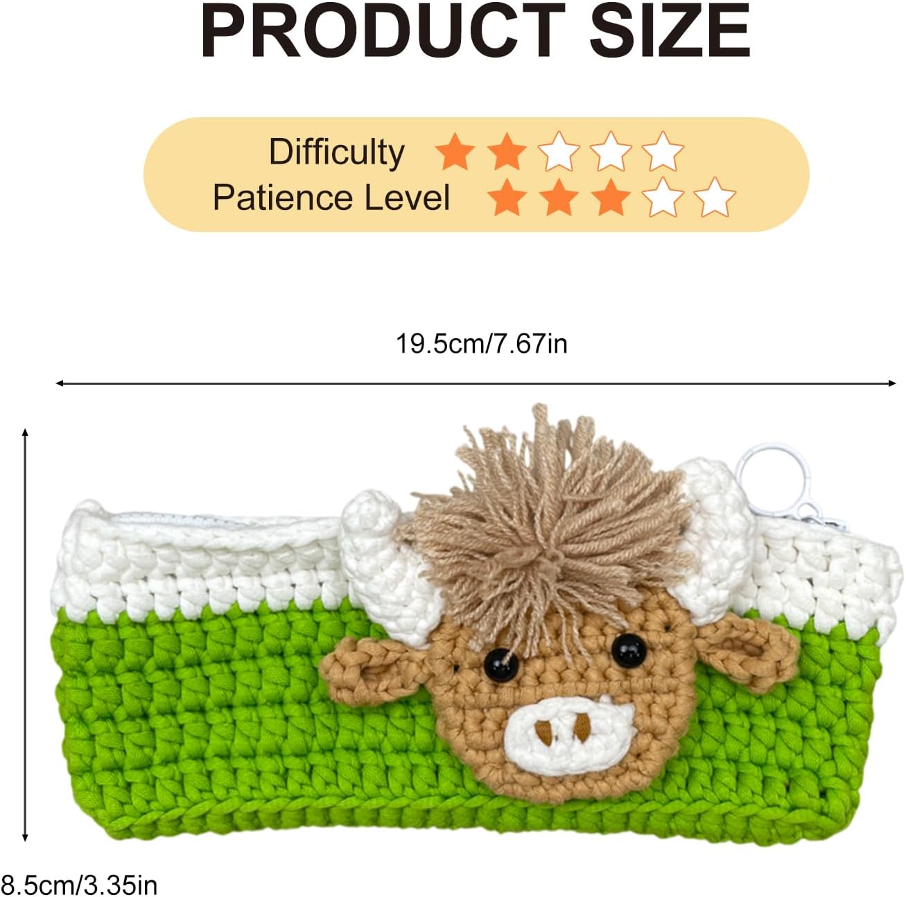 Highland Cow Crochet Kit for Beginners, Learn to Crochet Pencil Bag Starter Set with Video Tutorial & Crocheting Manual, Easy Yarn Knitting Kit for Adult, DIY Amigurumi Birthday Xmas Gift Idea image 4