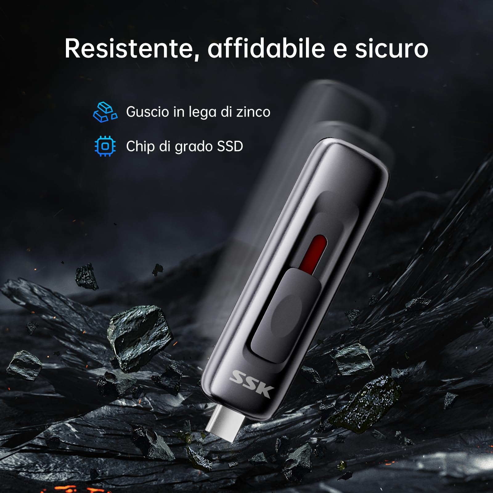 SSK 128GB SSD Portatile Esterno, lettura fino a 560 MB/s, con Connettore Doppio Sliding Type-c + A, Disco Solido USB3.2 Gen2 compatibile con iPhone 15/16/17, Android, Windows, TV