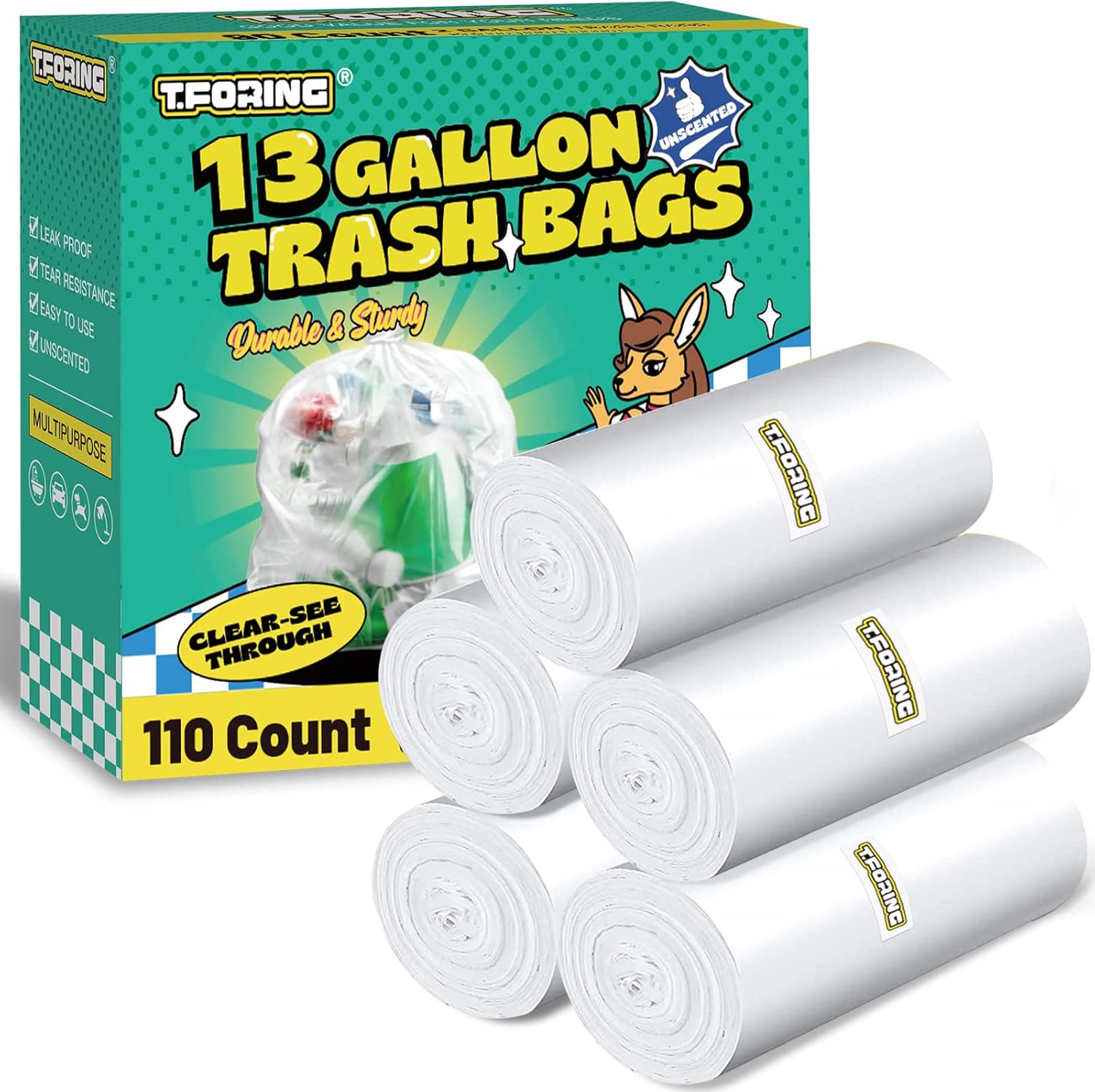 T.FORING 13 Gallon Tall Kitchen Trash Bags 110 Count