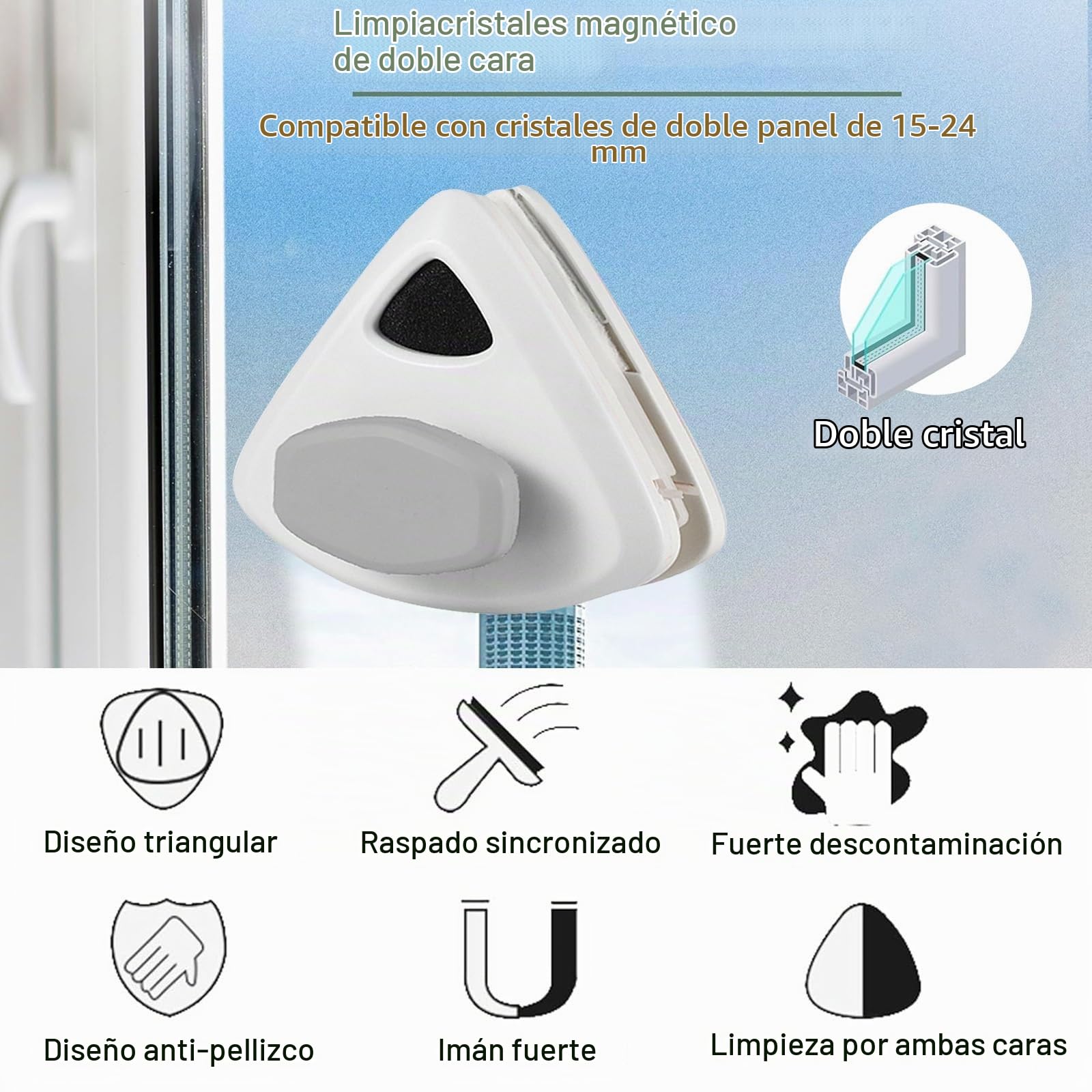 Limpiacristales Magnético Con Cuerda Anticaídas, Limpiador De Ventana Doble Cara 15-24mm, Ventanas Para Edificios Altos, Cepillo Limpieza Vidrio, Limpia Cristales Con Iman