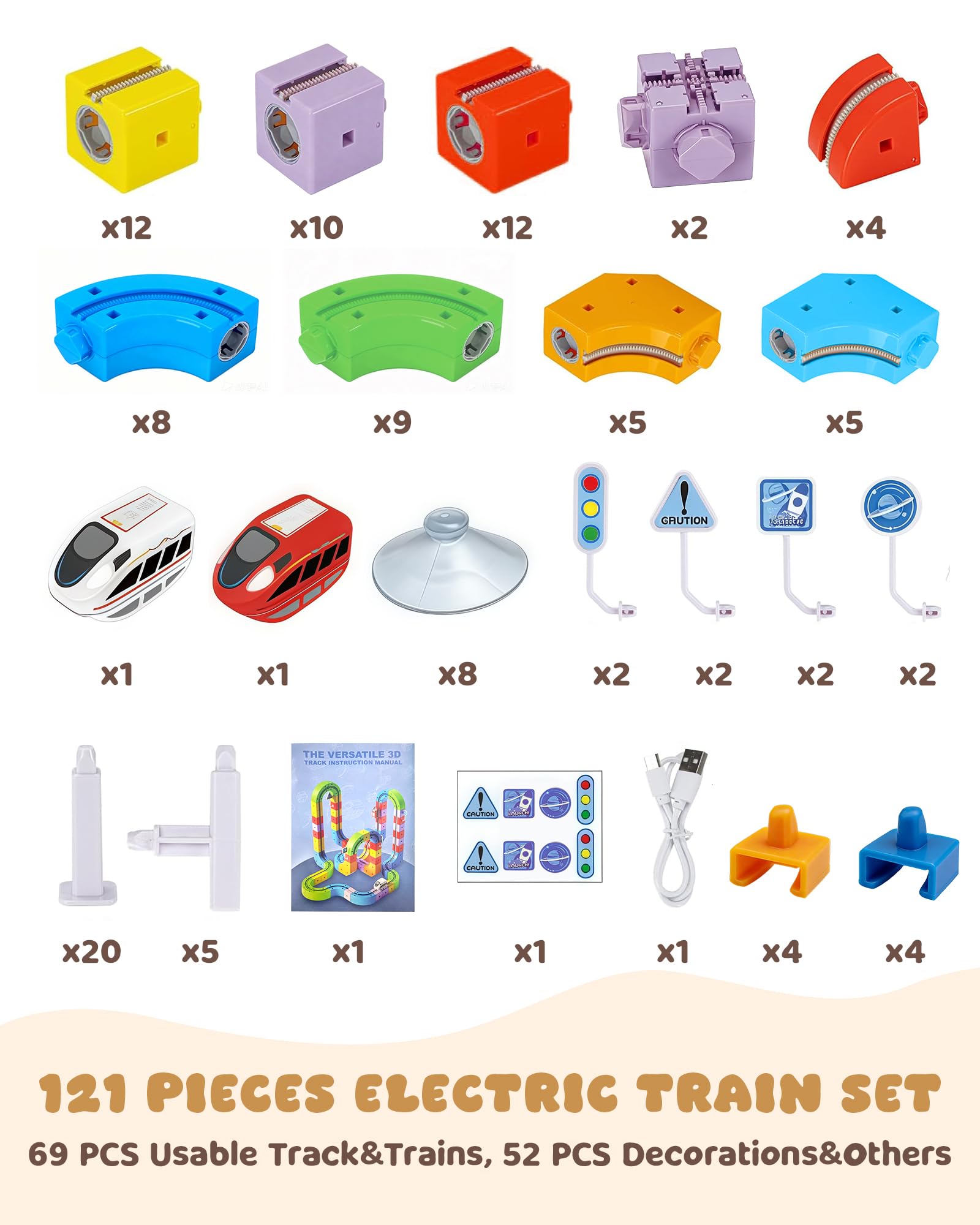 Clickrail Electric Train Set Magic Rail Cube Train Set including 67Pcs Cube Track+52Pcs Accessories Track Fusion Train Track with 2 Rechargeable Magnetic Train Anti-Gravity Train Toy for Kids - Image 3