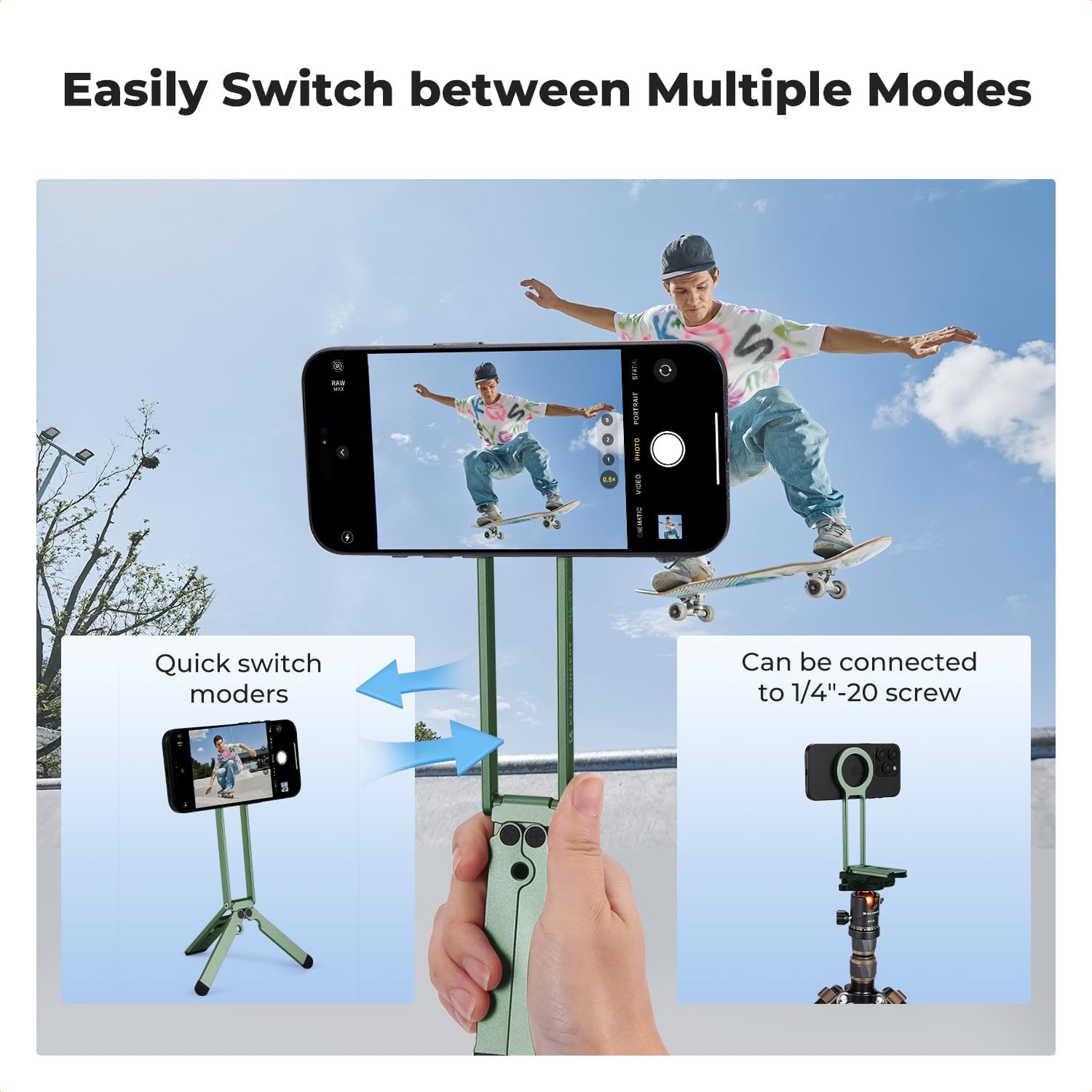 K&F CONCEPT Magnetic Phone Tripod Stand, 23N Strong Magnetic Mini Tripod Aluminium Alloy Pocket Selfie Stick, Mag Safe Phone Holder Compatible with iPhone 17 16 15 14 13 12 Series(Green)