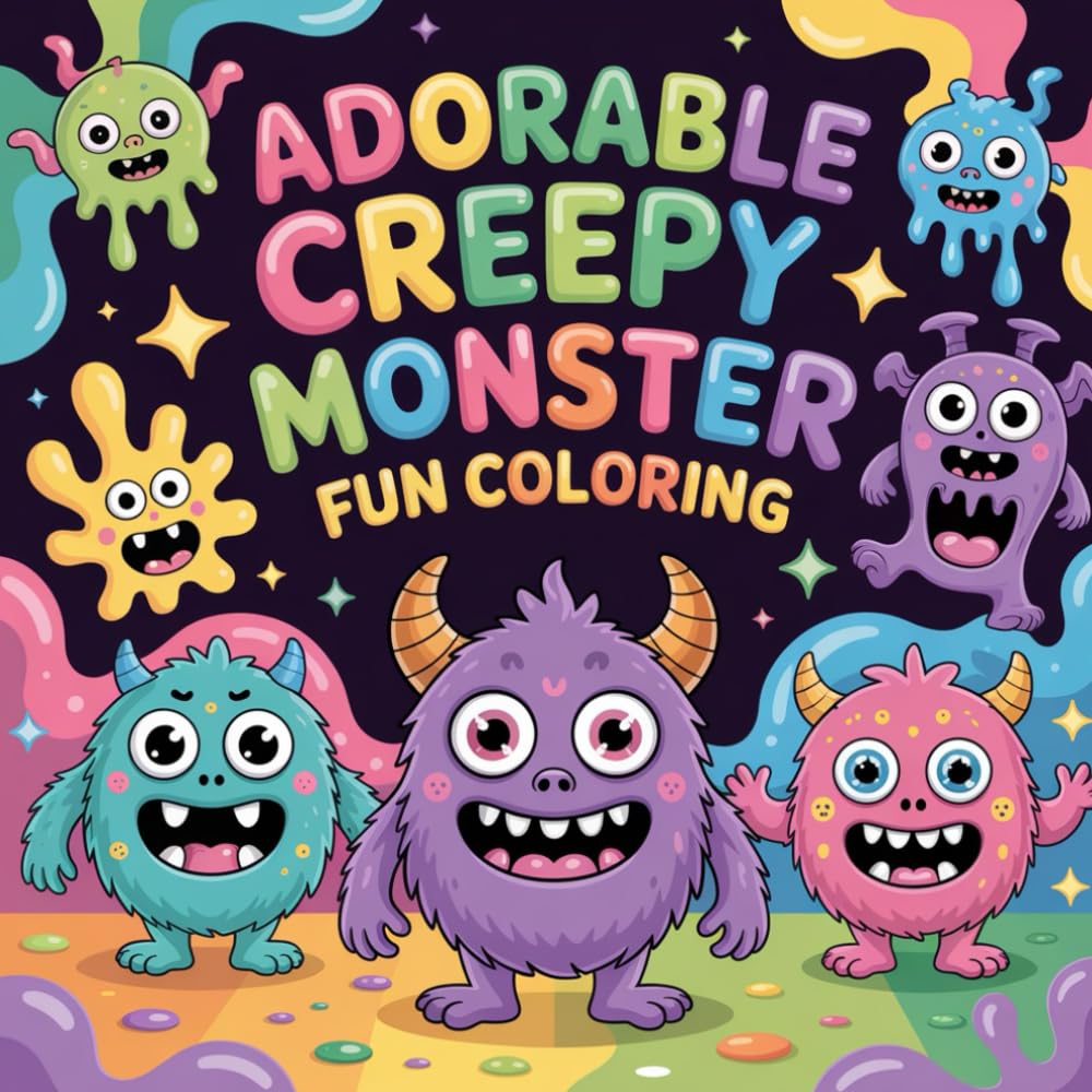 Adorable Creepy Monster Fun Coloring: cute coloring book for kids, coloring book for adults, kawaii coloring book, Coloring Book for Adults and Kids, Bold and Easy, spooky monster animals,
