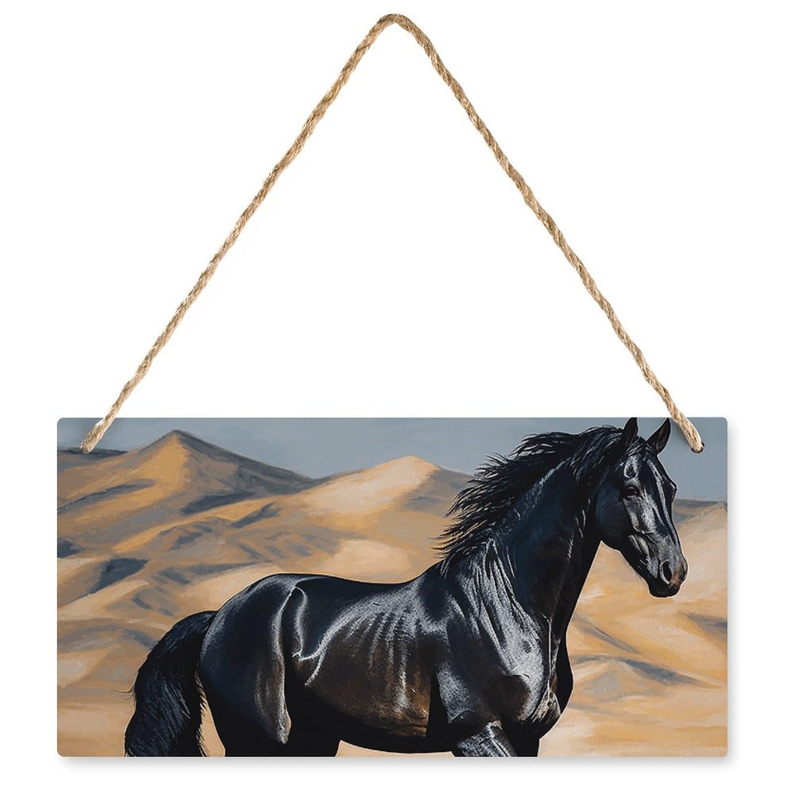 Panneau bois cheval arabe noir pour une decoration de ferme authentique dans votre chambre