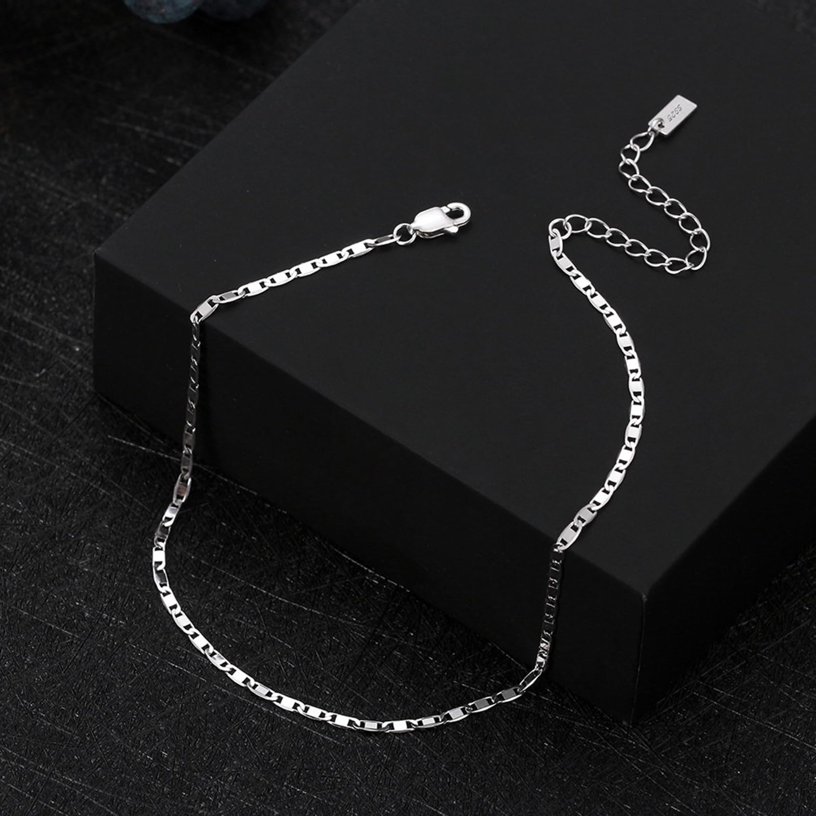Fußkette Silber 925 Damen, Fußkettchen Einfach 2MM Geometrisch Kette Sommer Barfuß Strand Fusskette
