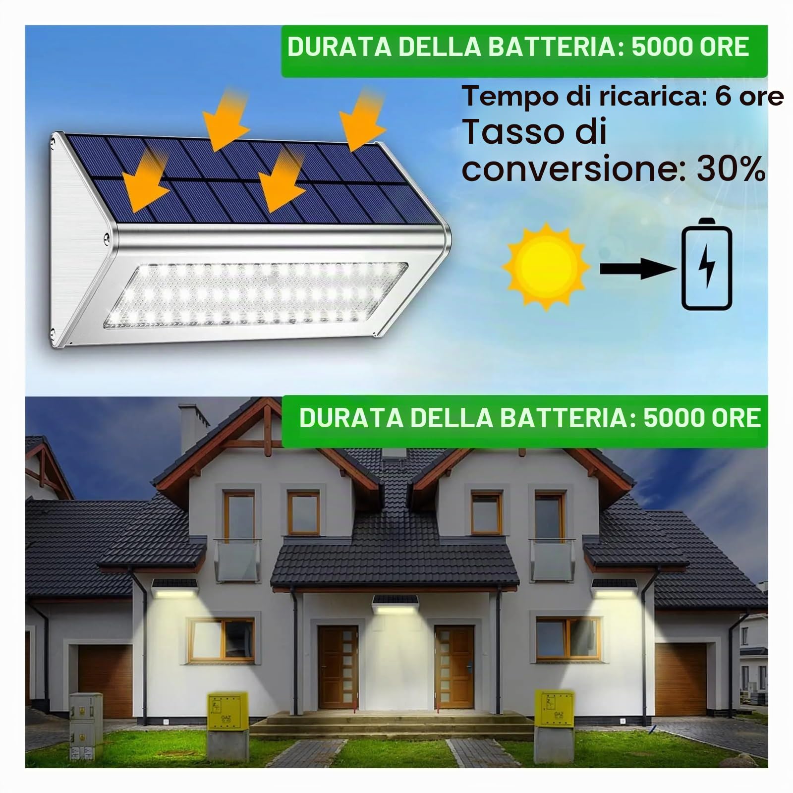 Luce di inondazione a LED Lampada Solare A LED For Esterni, Impermeabile, In Alluminio, RIR, Con Sensore Di Movimento, Lampada Da Percorso Ad Energia Solare, For Illuminaze Di Sicurezza A Parete Del R