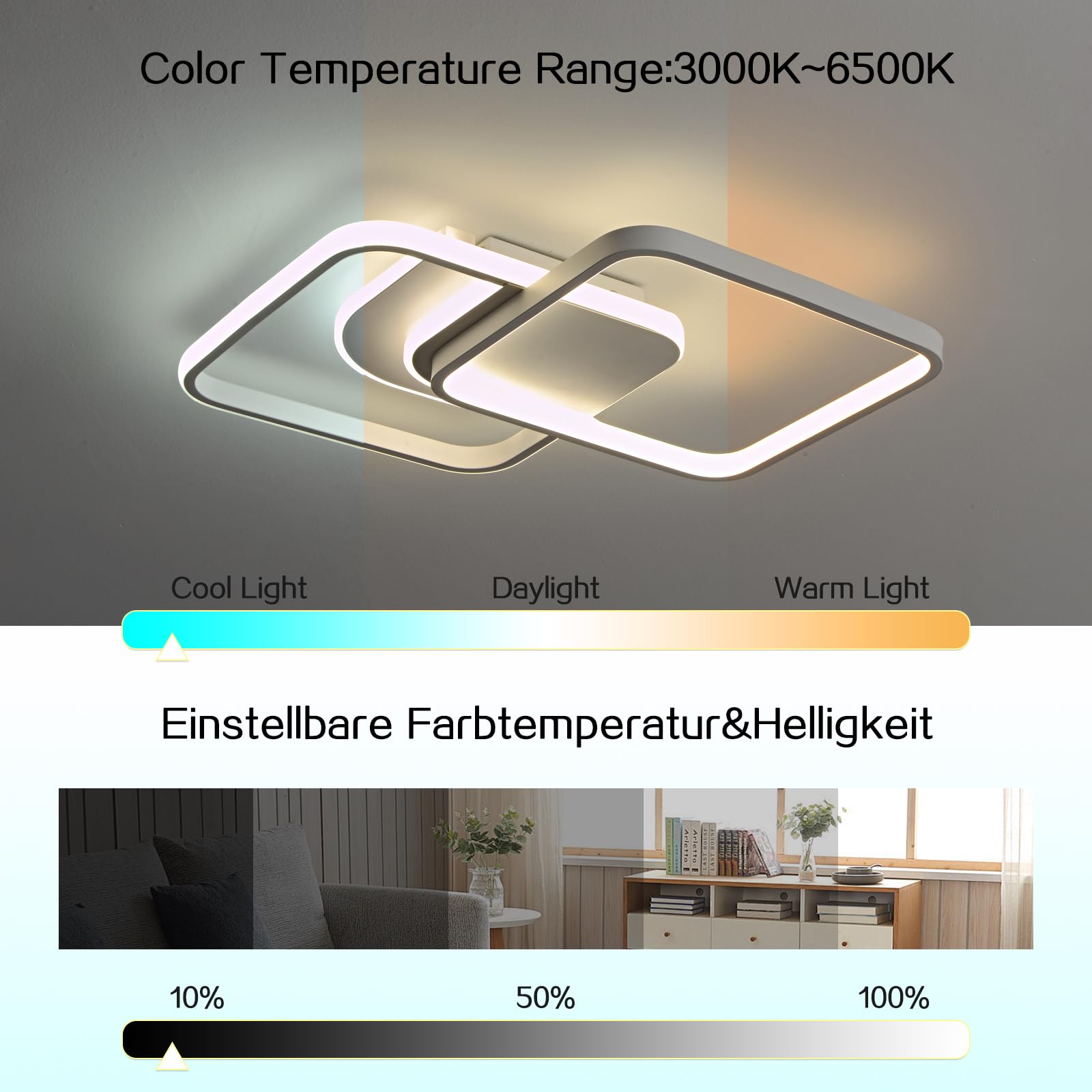 Plafoniera LED Dimmerabile 65cm, 45W Moderna Lampada da Soffitto con Telecomando, Stufenlos 2800-6000K Ceiling Light per Soggiorno, Dormitorio, Camera, Cucina- Bianco