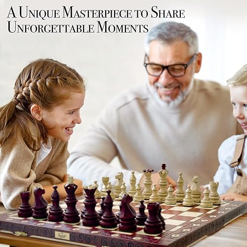 Miniatura 5 de Wegiel Imperator - Juego de ajedrez de madera de lujo de 21 pulgadas para adultos y niños, hecho a mano con madera de haya y abedul de primera