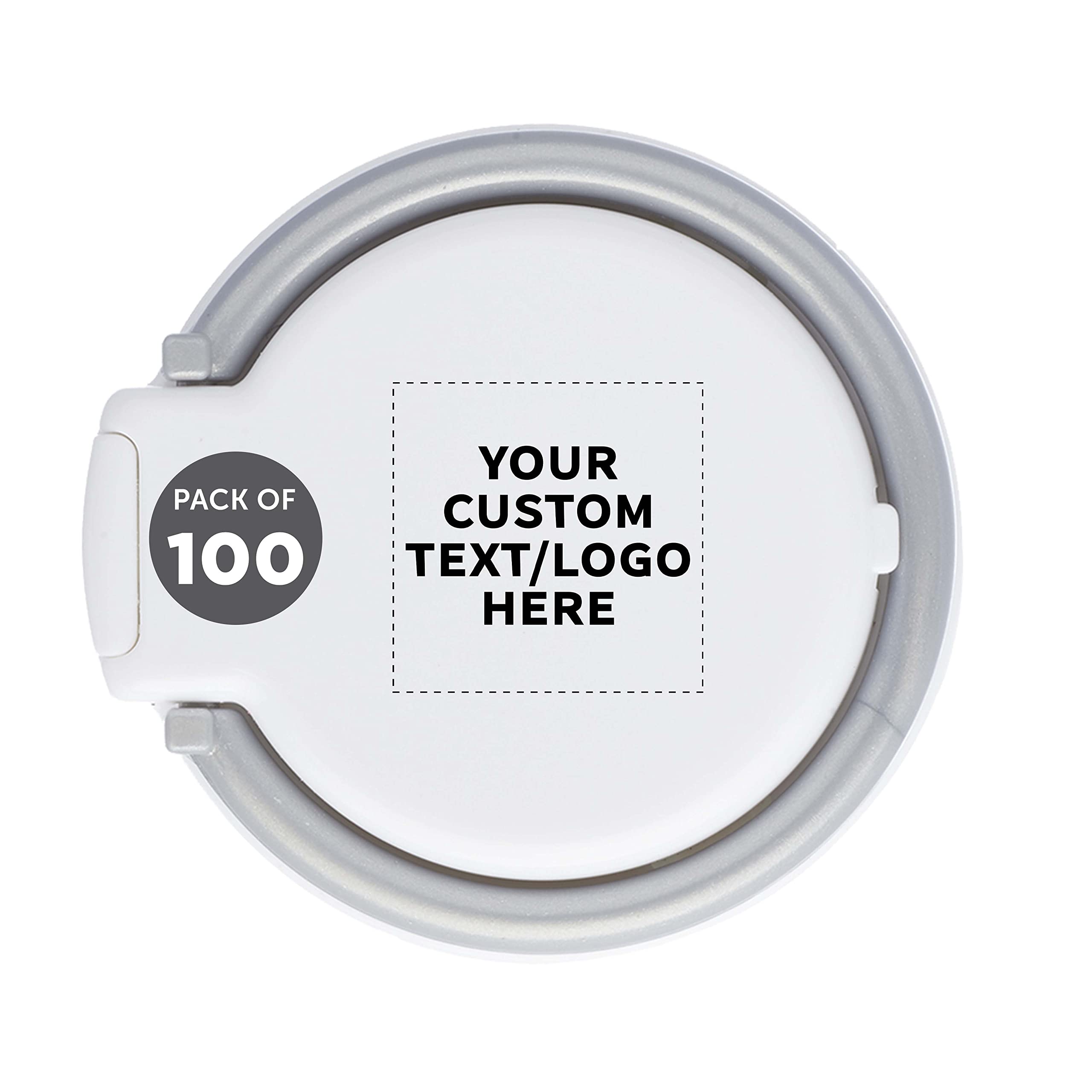100 Eclipse Plastic Ring Cellphone Holders Pack - Customizable Text, Logo - Plastic, Colorful, Trendy, Party Favors - White