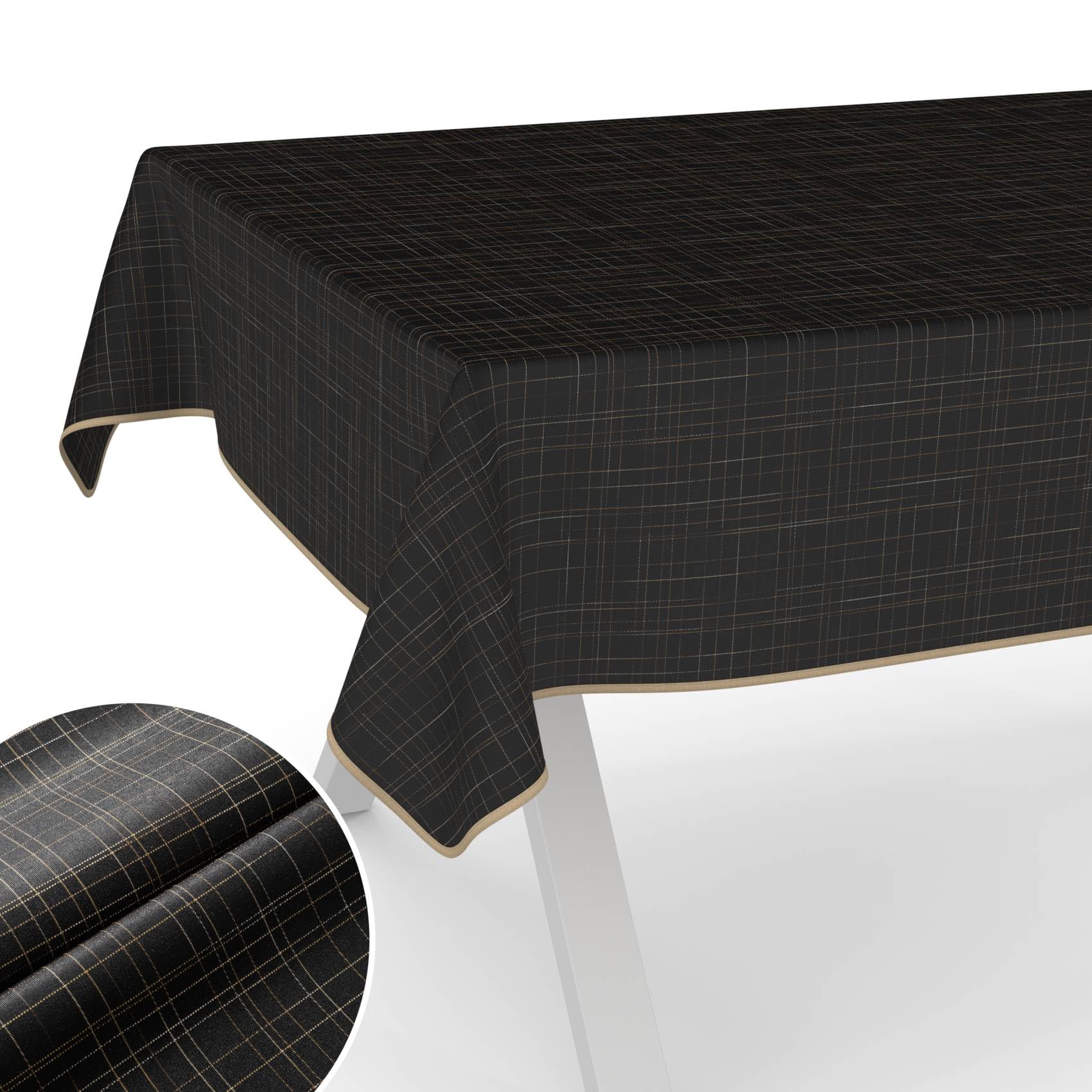 ANRO Mantel de Tela, Mantel Lavable con Revestimiento de teflón, Mantel con Efecto de Loto de fácil Cuidado, Repelente a la Suciedad y al Agua, Roma a Rayas 400x140cm con Dobladillo (con Bordes) negr