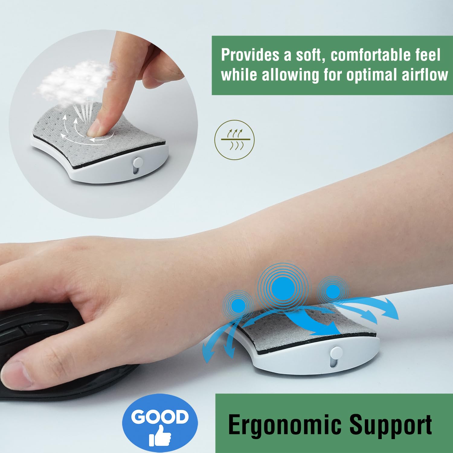 Ergonomic Wrist Rest for Mouse, is Suitable for Left-Handed and Right-Handed Wrist Rest, Adiustable Height, The Bottom has 4 Wheels Easily and Slides Carpal Tunnel Support and Keyboard Wrist Support