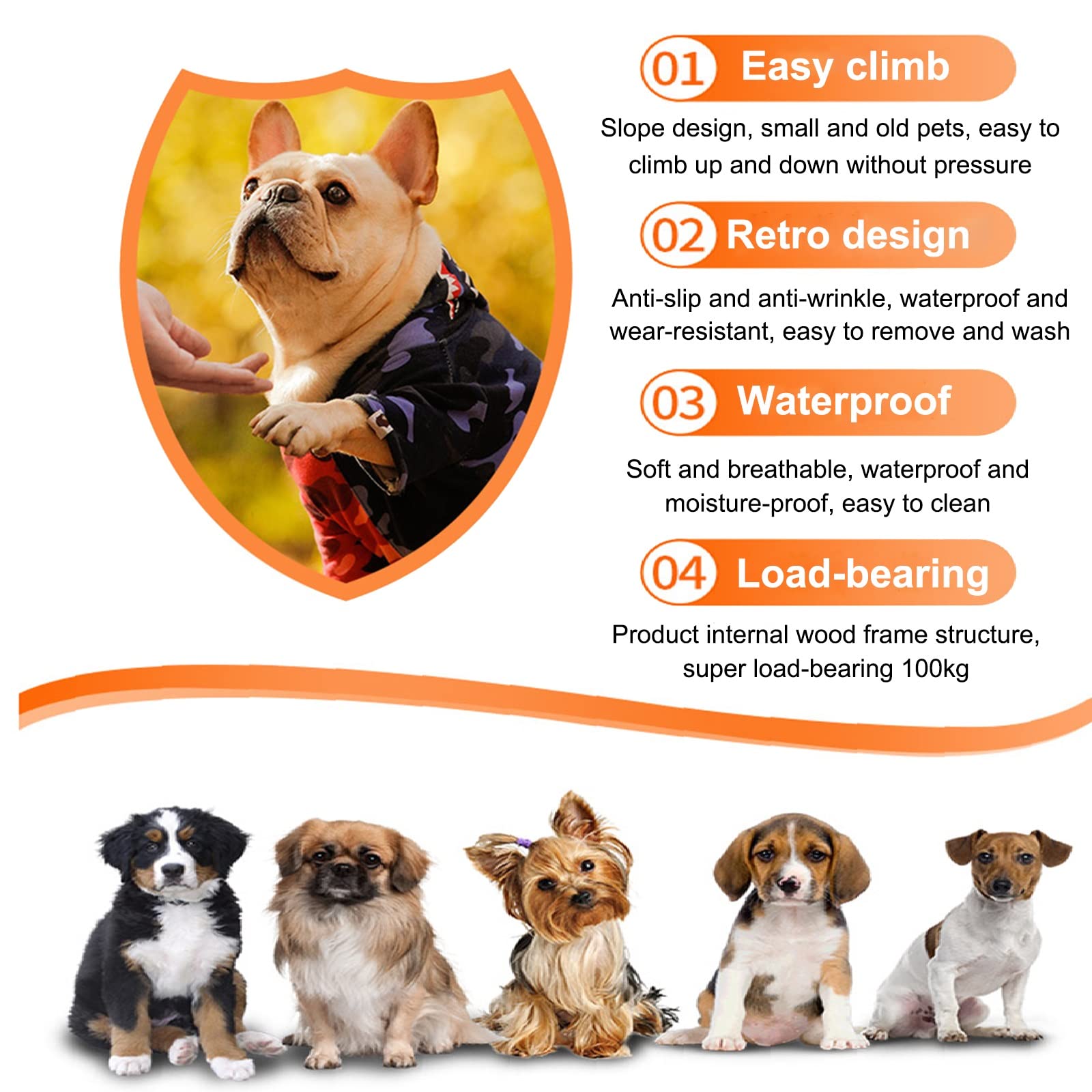 Escaleras para Perros para Camas Altas, rampas para Mascotas de Carga Pesada con Cubierta de Cuero Impermeable, Respaldo, Carga de 100 kg (Onecolor 40x90x45cm)