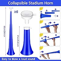 Vista 2 de Treela 12 unidades de cuerno de estadio plegables y cencerros de metal de 24 pulgadas, trompeta de plástico con asa para hacer ruido para eventos
