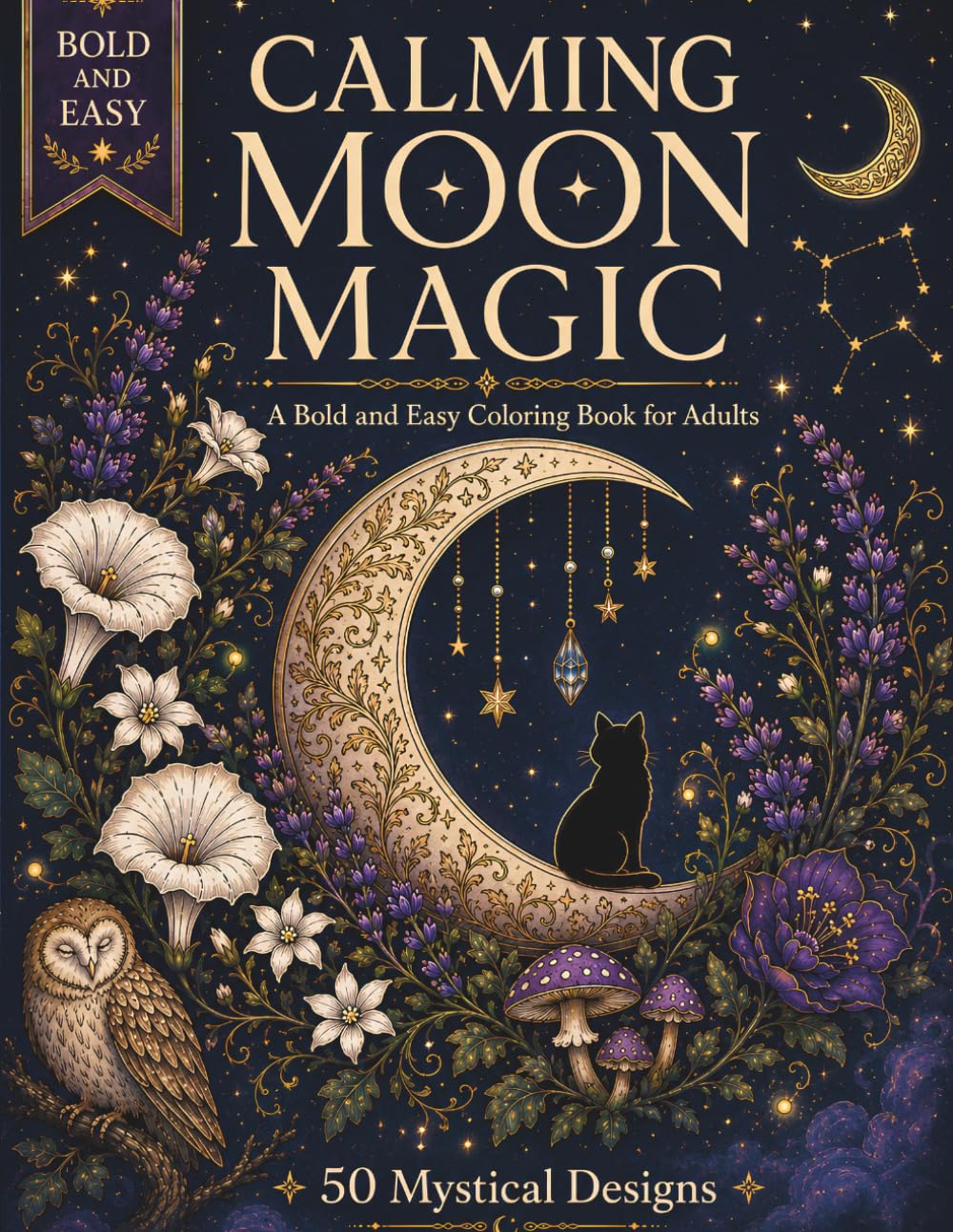 Calming Moon Magic: A Cozy Witchy Coloring Book for Adults with 50 Easy Designs of Moon Phases, Night Gardens, Celestial Beings, Lunar Rituals, and ... Relaxation (Calming Nature Coloring Books)