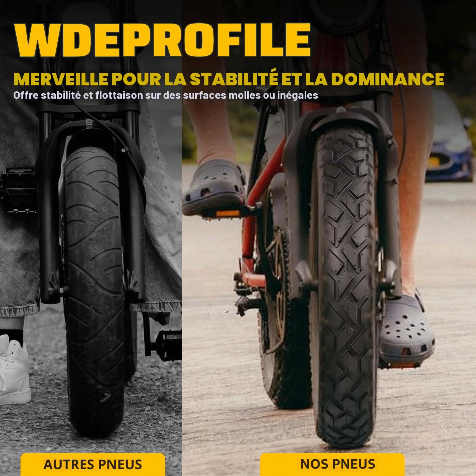 WEEROCK Pneu de vélo électrique robuste 20/26" x 4.0" pliable Fat Tire Fat Tire pour vélo électrique/VTT neige tout terrain