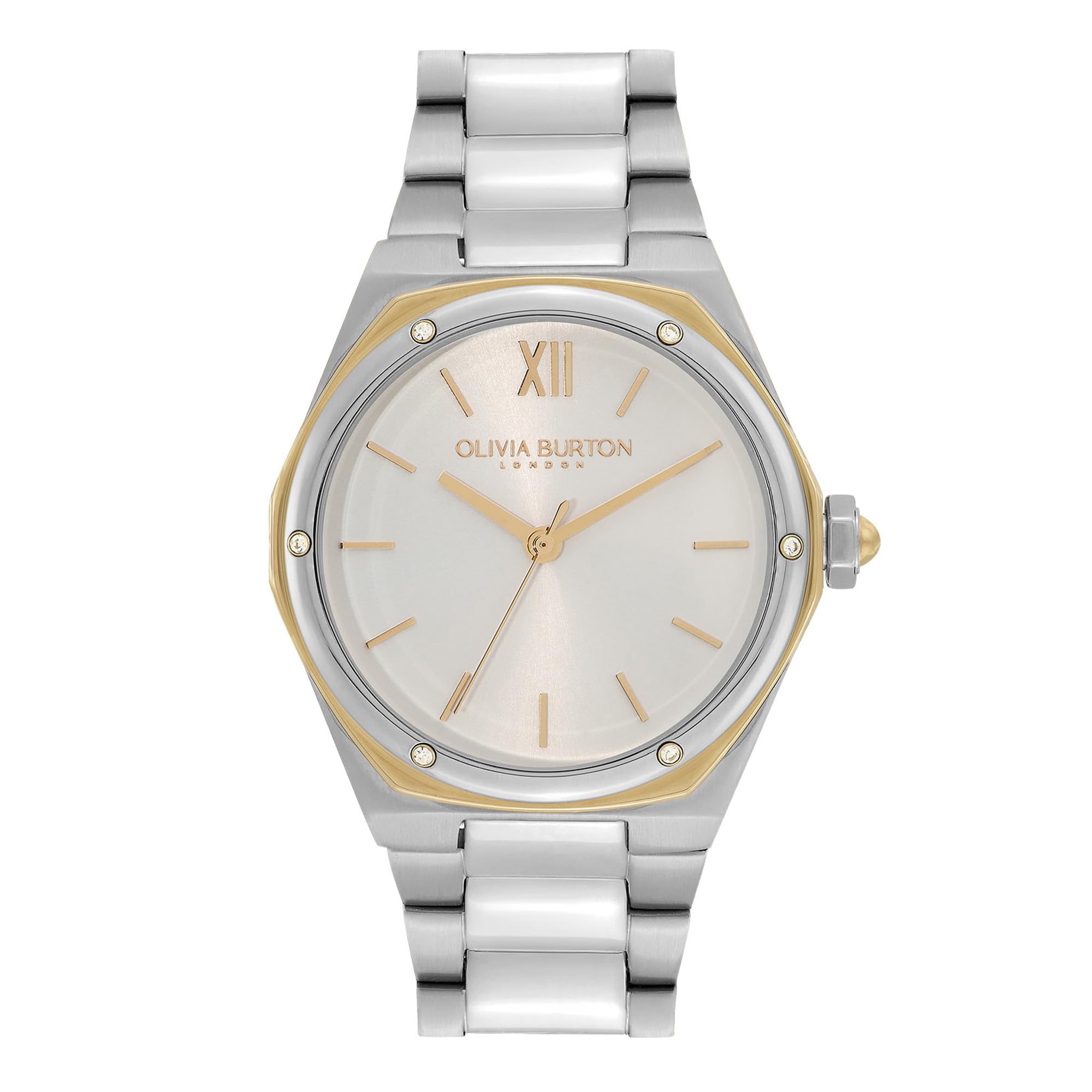Olivia Burton Three Hand Quartz Movement Watch for Women Hexa Collection with Silver Stainless Steel Bracelet - 24000031