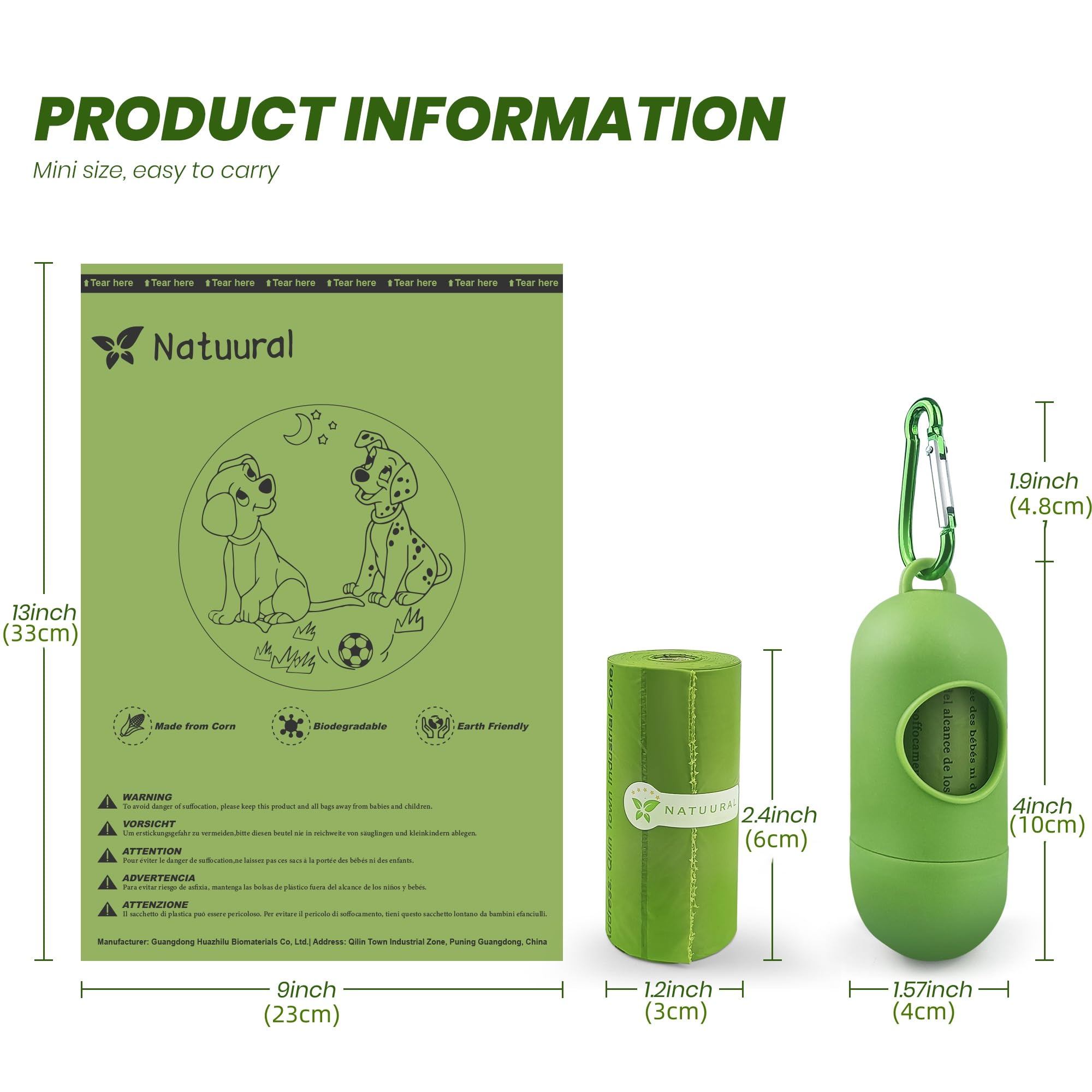 Bolsas biodegradables para excrementos, 1050 unidades, 70 rollos con dispensadores gratuitos, bolsas para excrementos de perros hechas de almidón de maíz, fuertes y 100% a prueba de fugas (verde)