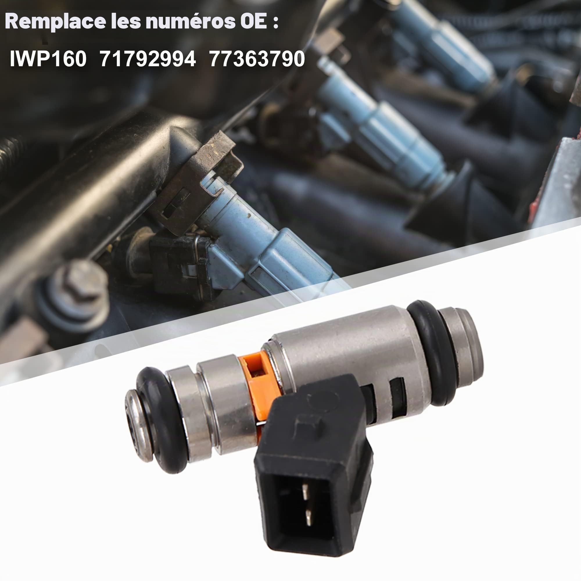 sourcing map Injecteur Carburant IWP160 Pour Fiat Punto 2007-09 2013 1pc | Pour Fiat Punto 12-16, Pour Fiat Doblo 01-16, OE: IWP160 71792994 77363790, Couleur Noir Argent, Dimensions 33x16x48mm