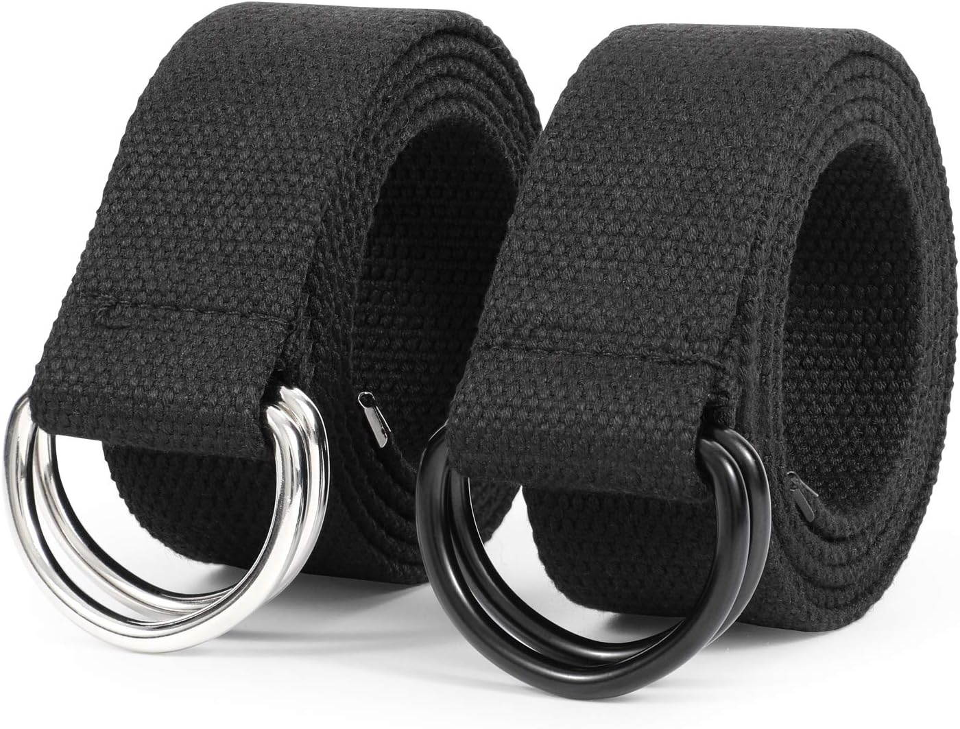 JASGOOD Men Canvas Belt Web Fabric Casual Belt with Black Double D-ring 1 1/2" Wide Set of 2 Fit Waist Size 40''-45'' B-black(black&silver Buckle)