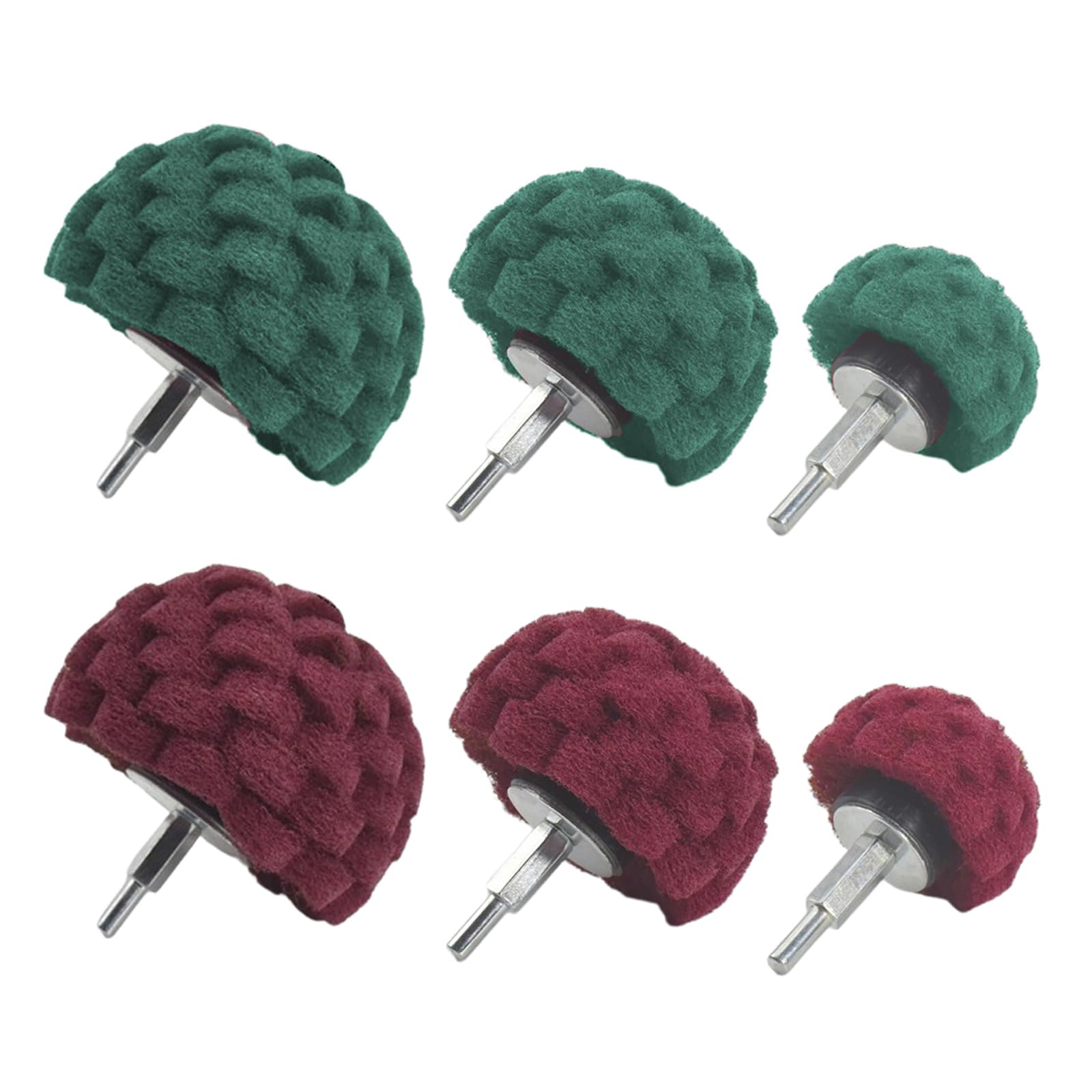 6 Pcs Scouring Pads Non Woven Abrasive Drill Cleaning Kit, Abrasive Buffing Polishing Wheel Drill Attachment Set, 3 Green and 3 Red