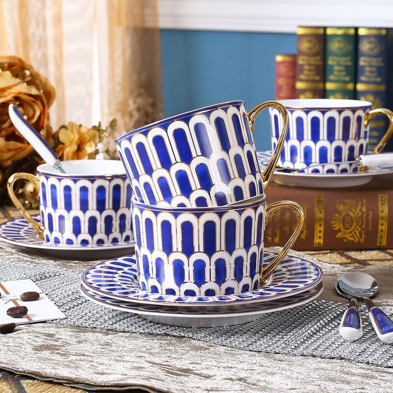 European Bone China Coffee Sets Afternoon Tea Flower with Gold Rimmed Ceramic Set